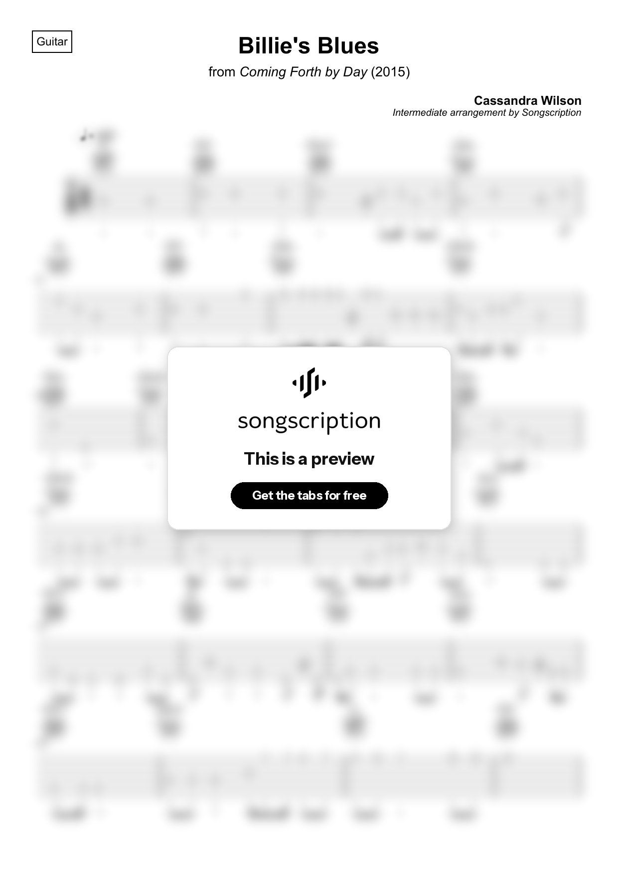 Intermediate Acoustic Guitar Tabs for "Billie's Blues" by Cassandra Wilson