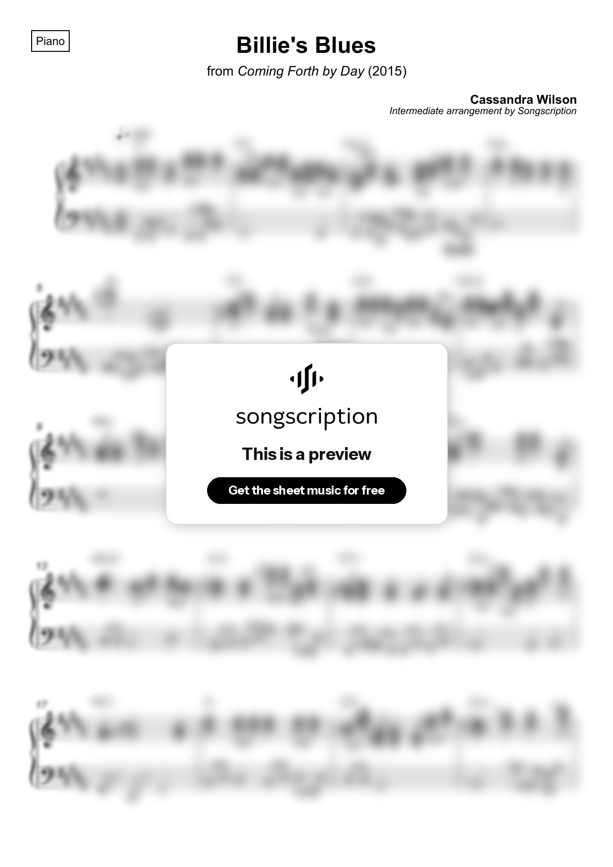 Intermediate Piano Sheet Music for "Billie's Blues" by Cassandra Wilson