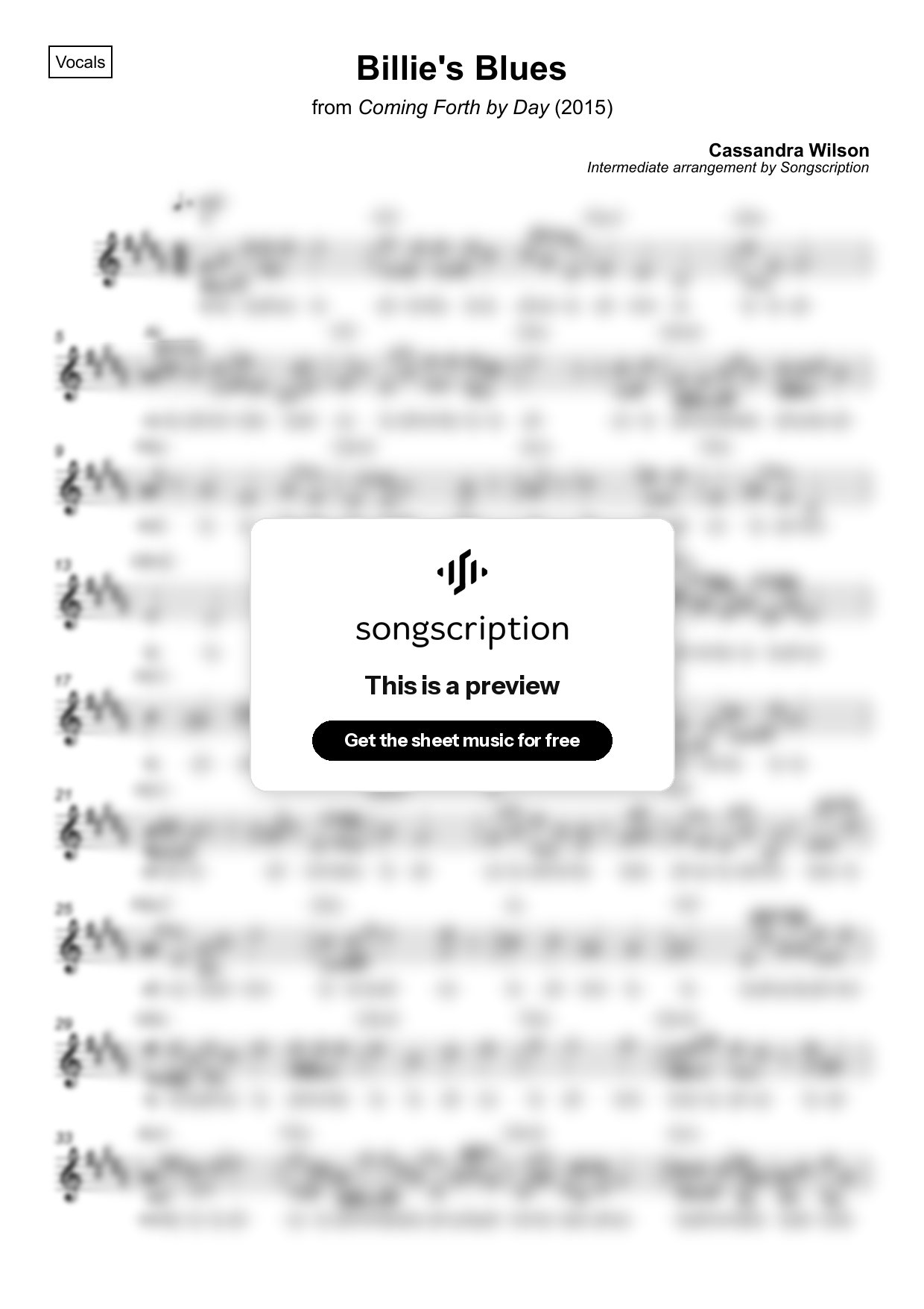 Intermediate Vocals Sheet Music for "Billie's Blues" by Cassandra Wilson