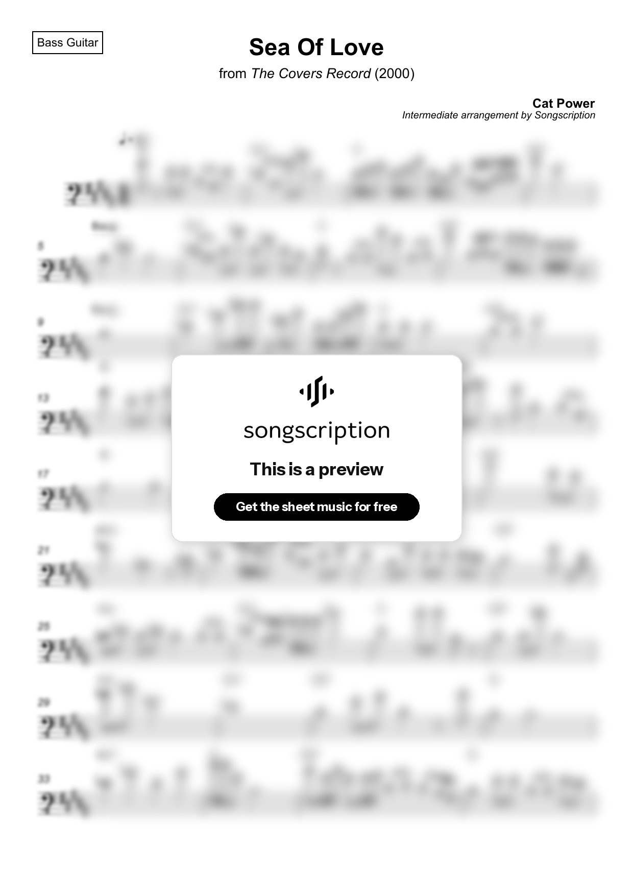 Intermediate Bass Guitar Sheet Music for "Sea Of Love" by Cat Power