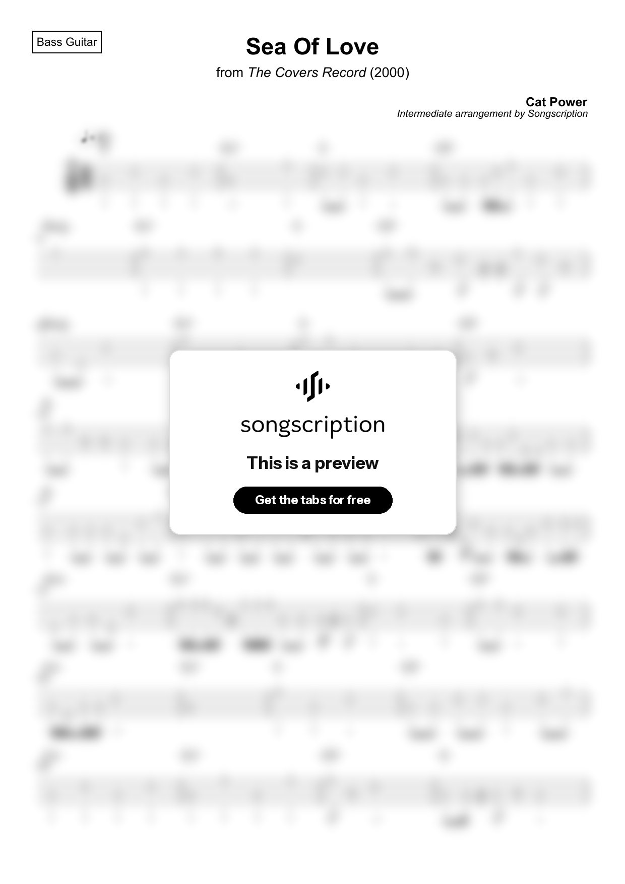 Intermediate Bass Guitar Tabs for "Sea Of Love" by Cat Power
