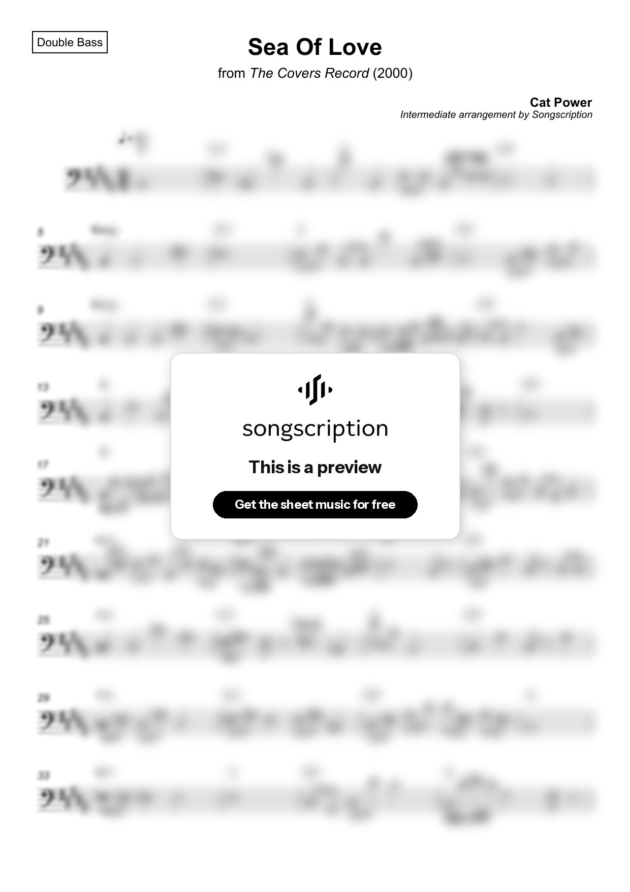 Intermediate Double Bass Sheet Music for "Sea Of Love" by Cat Power