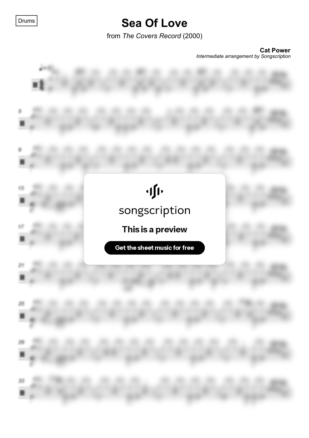 Intermediate Drums Sheet Music for "Sea Of Love" by Cat Power