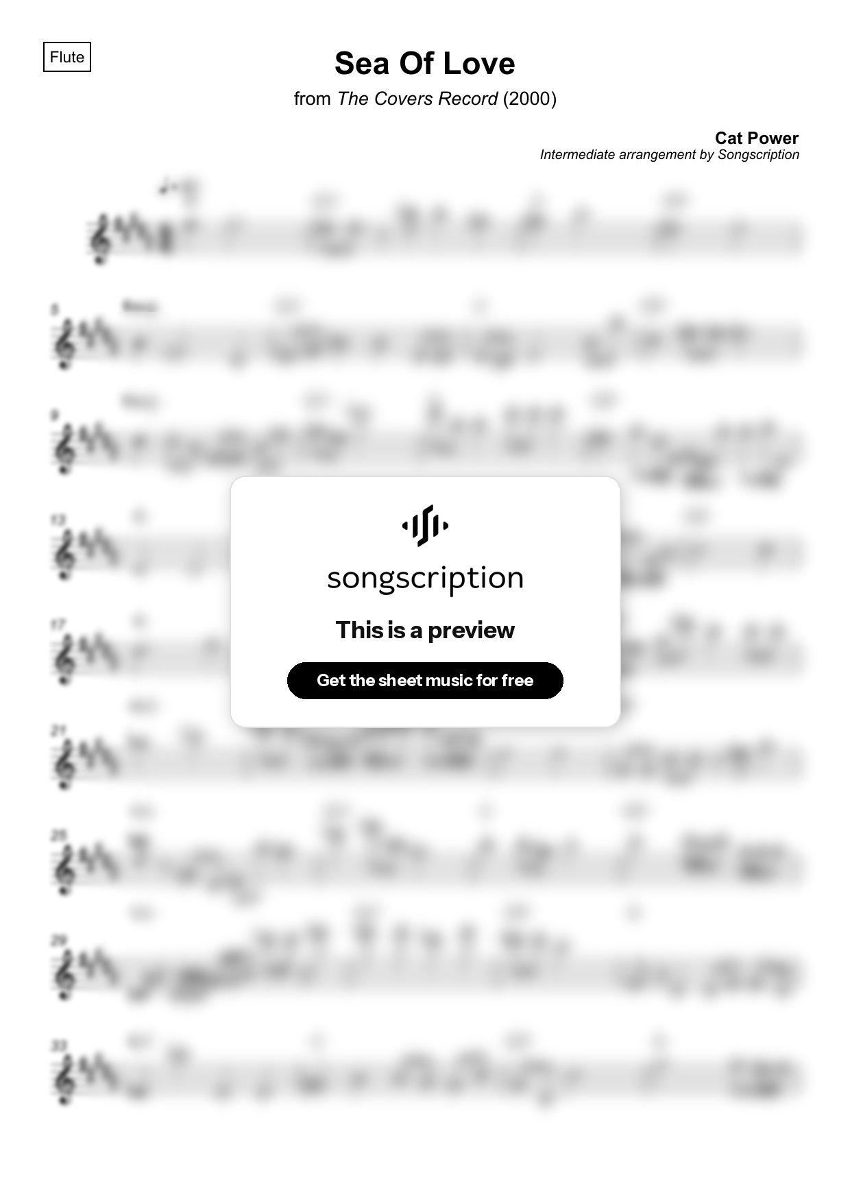 Intermediate Flute Sheet Music for "Sea Of Love" by Cat Power