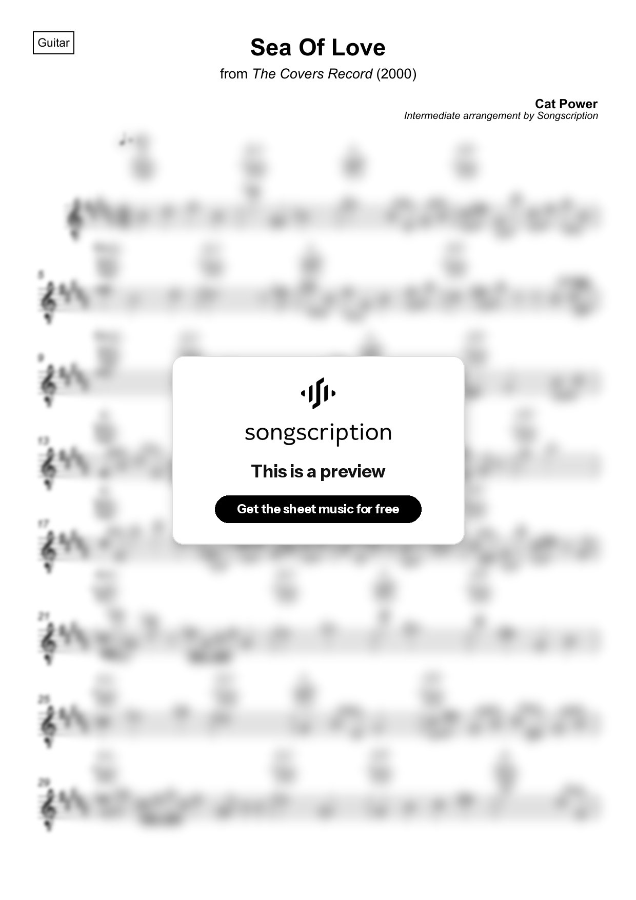 Intermediate Acoustic Guitar Sheet Music for "Sea Of Love" by Cat Power