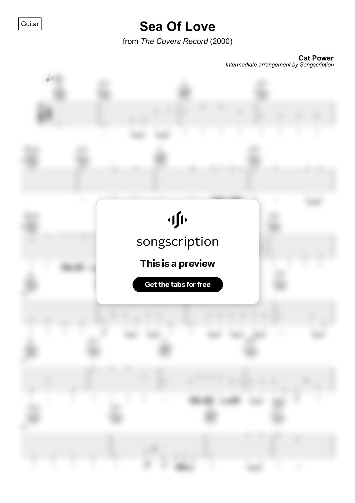 Intermediate Acoustic Guitar Tabs for "Sea Of Love" by Cat Power