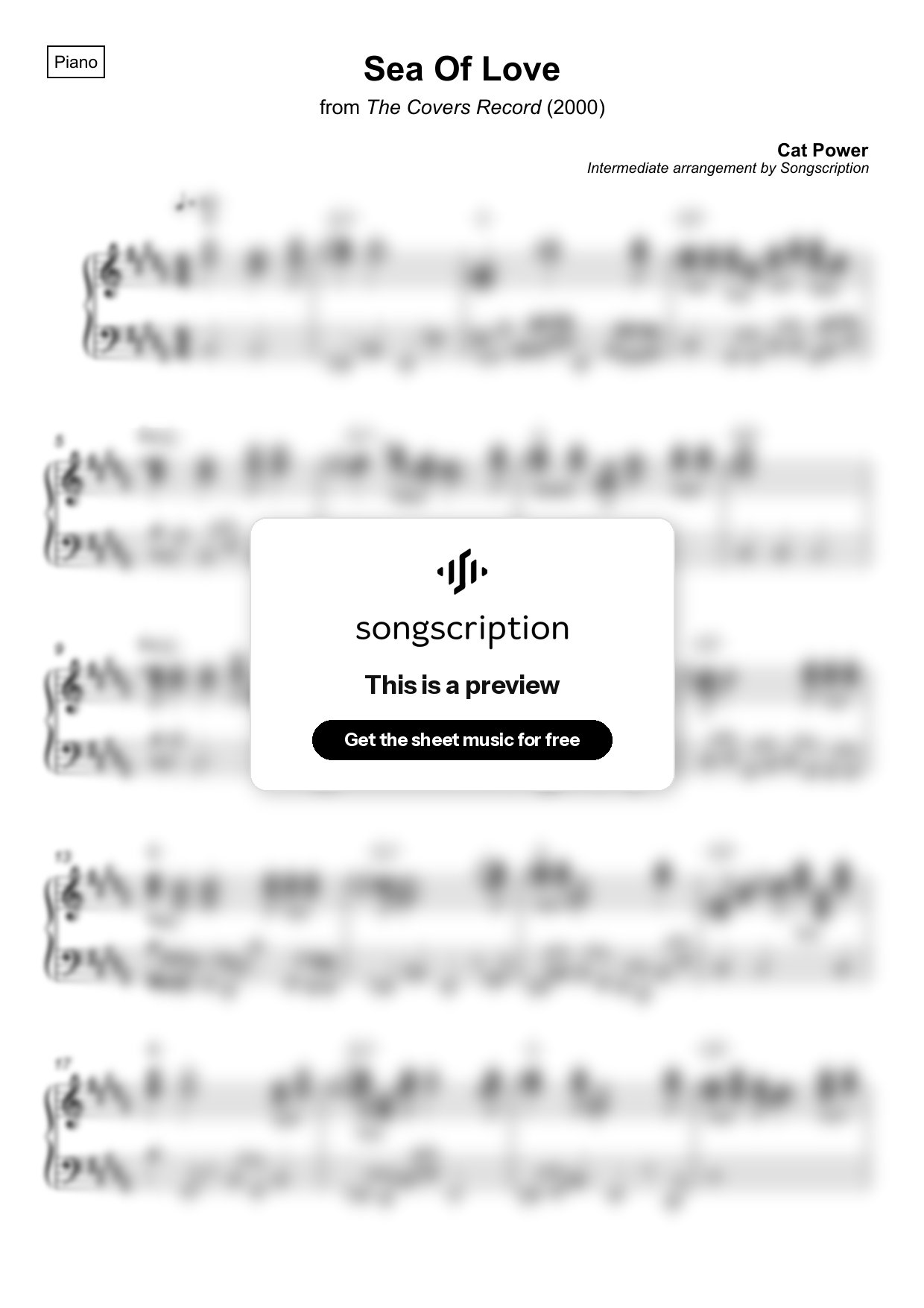 Intermediate Piano Sheet Music for "Sea Of Love" by Cat Power