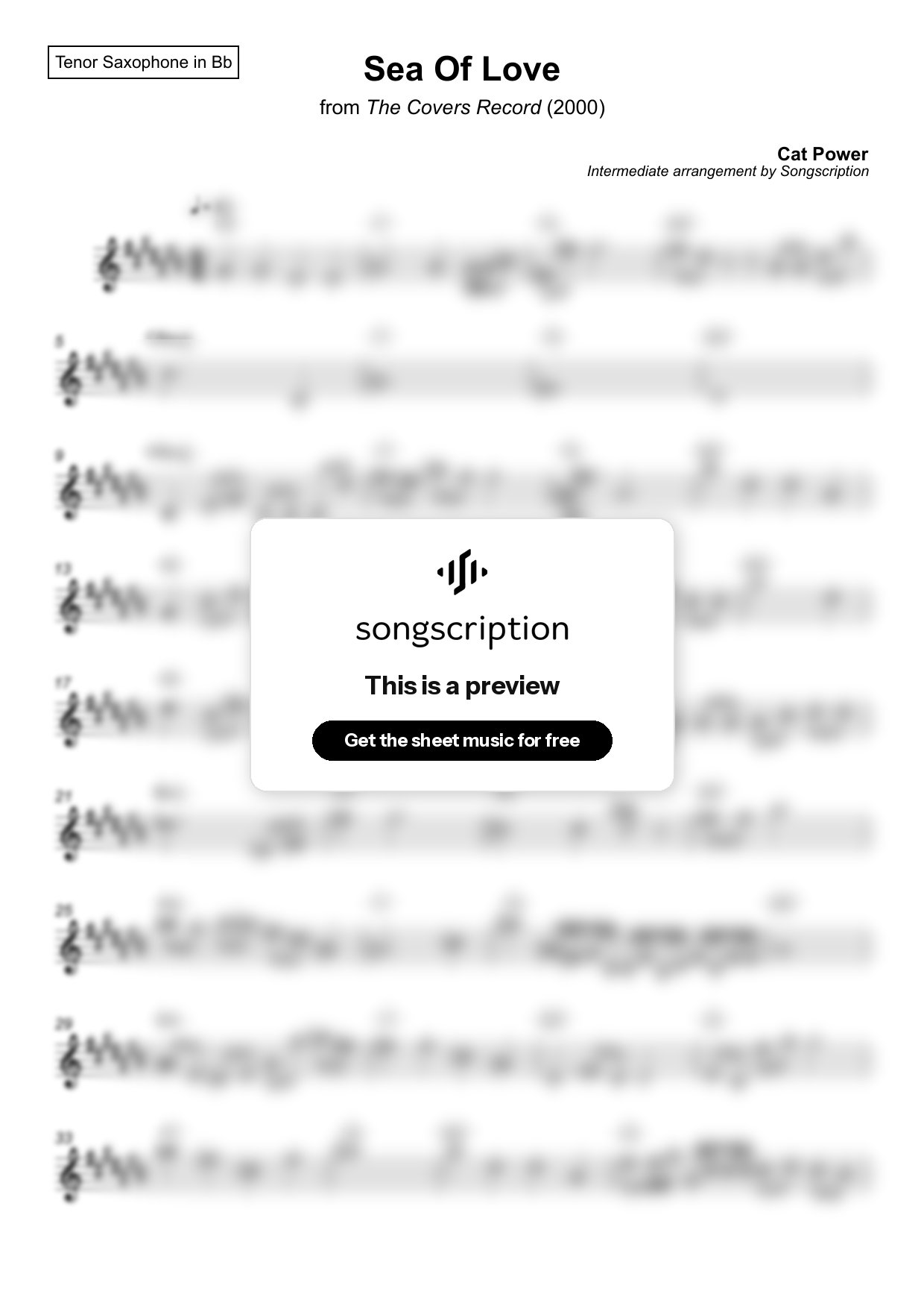 Intermediate Tenor Sax Sheet Music for "Sea Of Love" by Cat Power