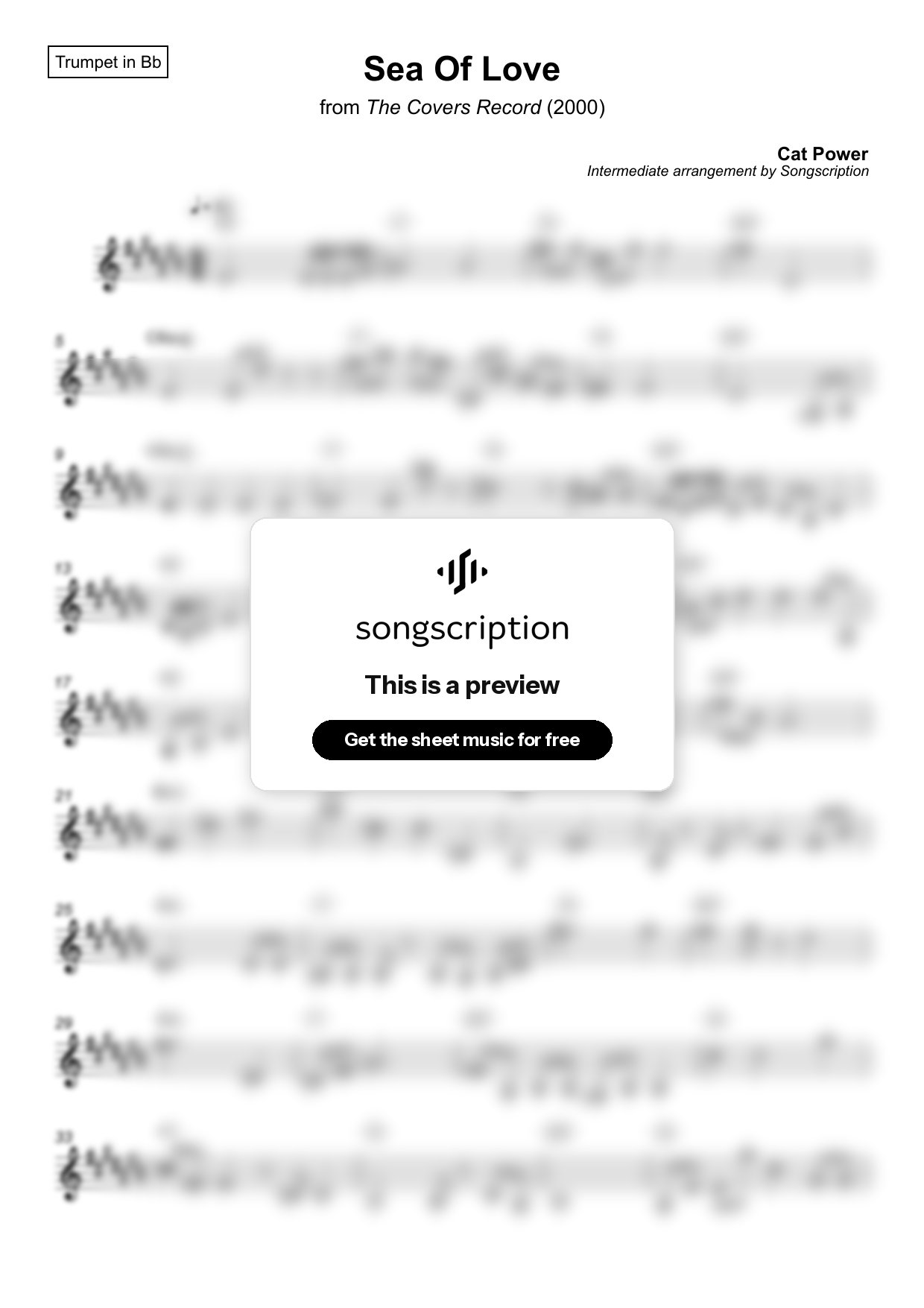 Intermediate Trumpet Sheet Music for "Sea Of Love" by Cat Power