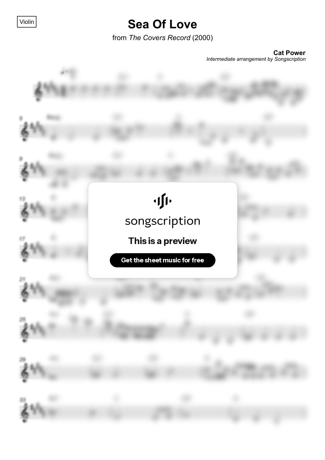 Intermediate Violin Sheet Music for "Sea Of Love" by Cat Power