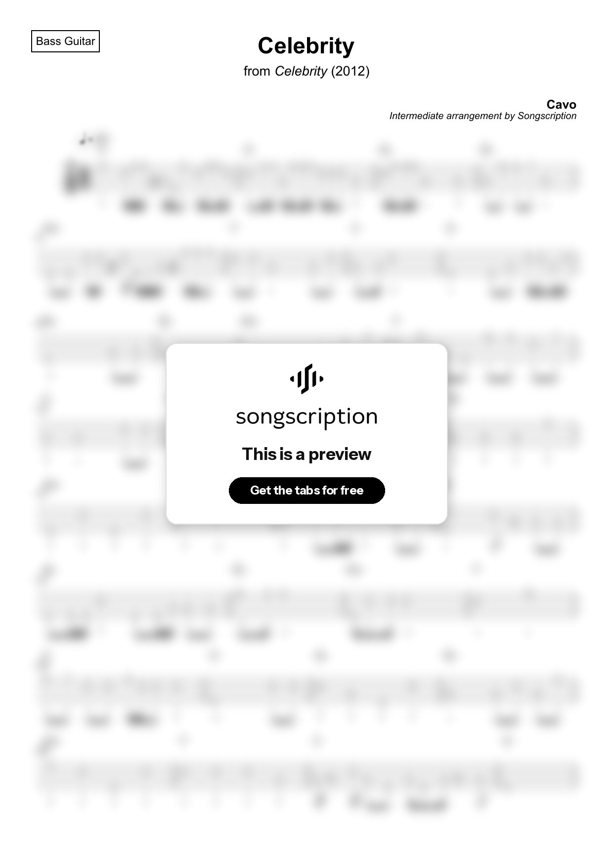 Intermediate Bass Guitar Tabs for "Celebrity" by Cavo
