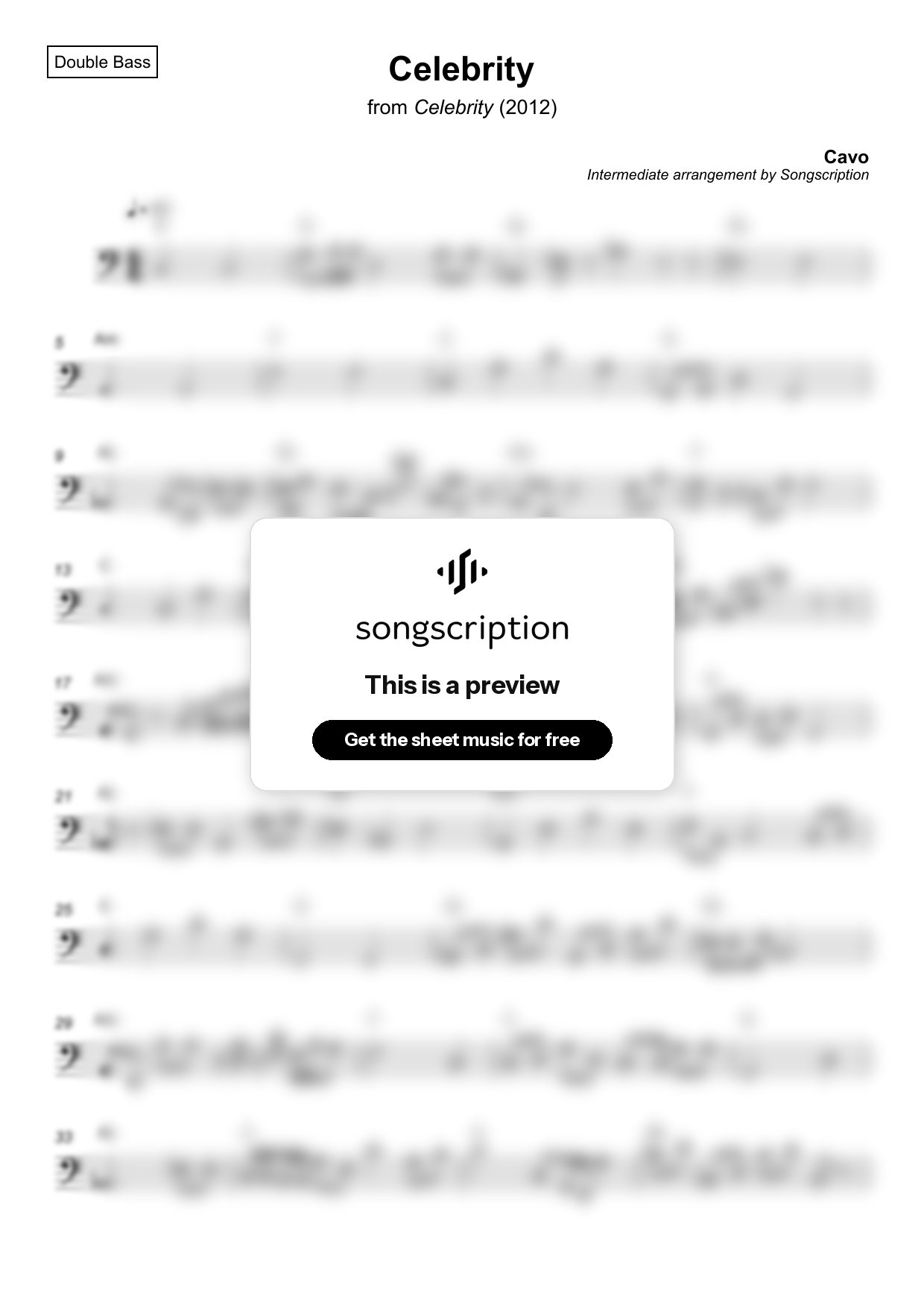 Intermediate Double Bass Sheet Music for "Celebrity" by Cavo