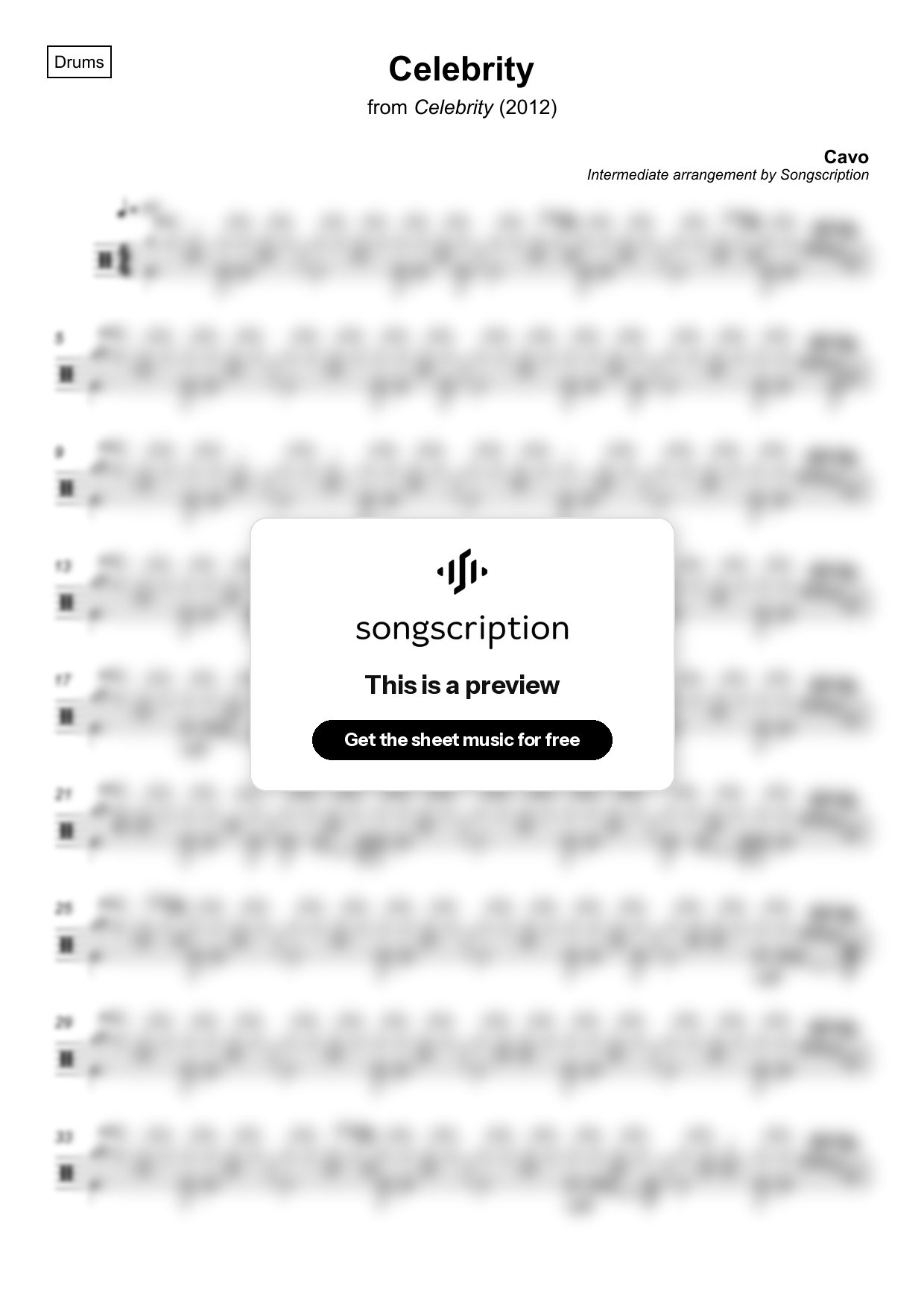 Intermediate Drums Sheet Music for "Celebrity" by Cavo
