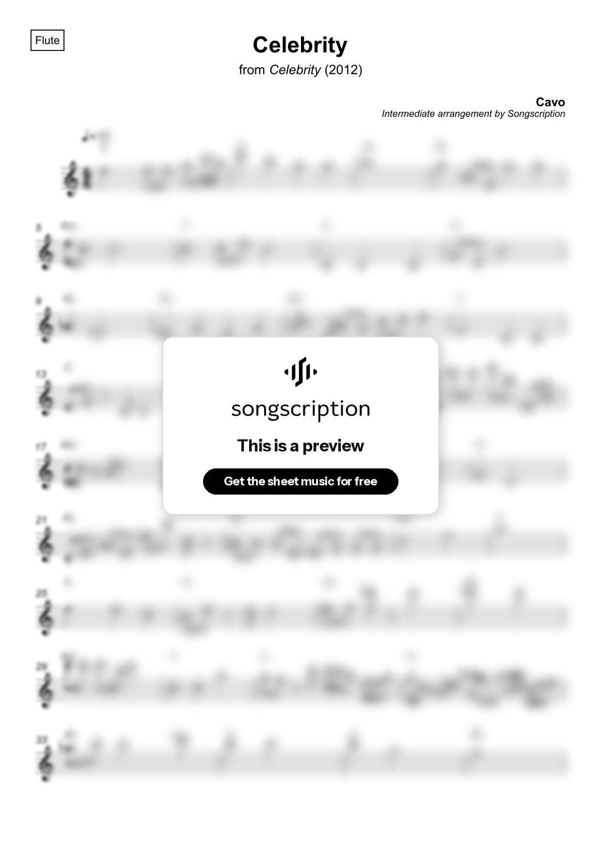 Intermediate Flute Sheet Music for "Celebrity" by Cavo