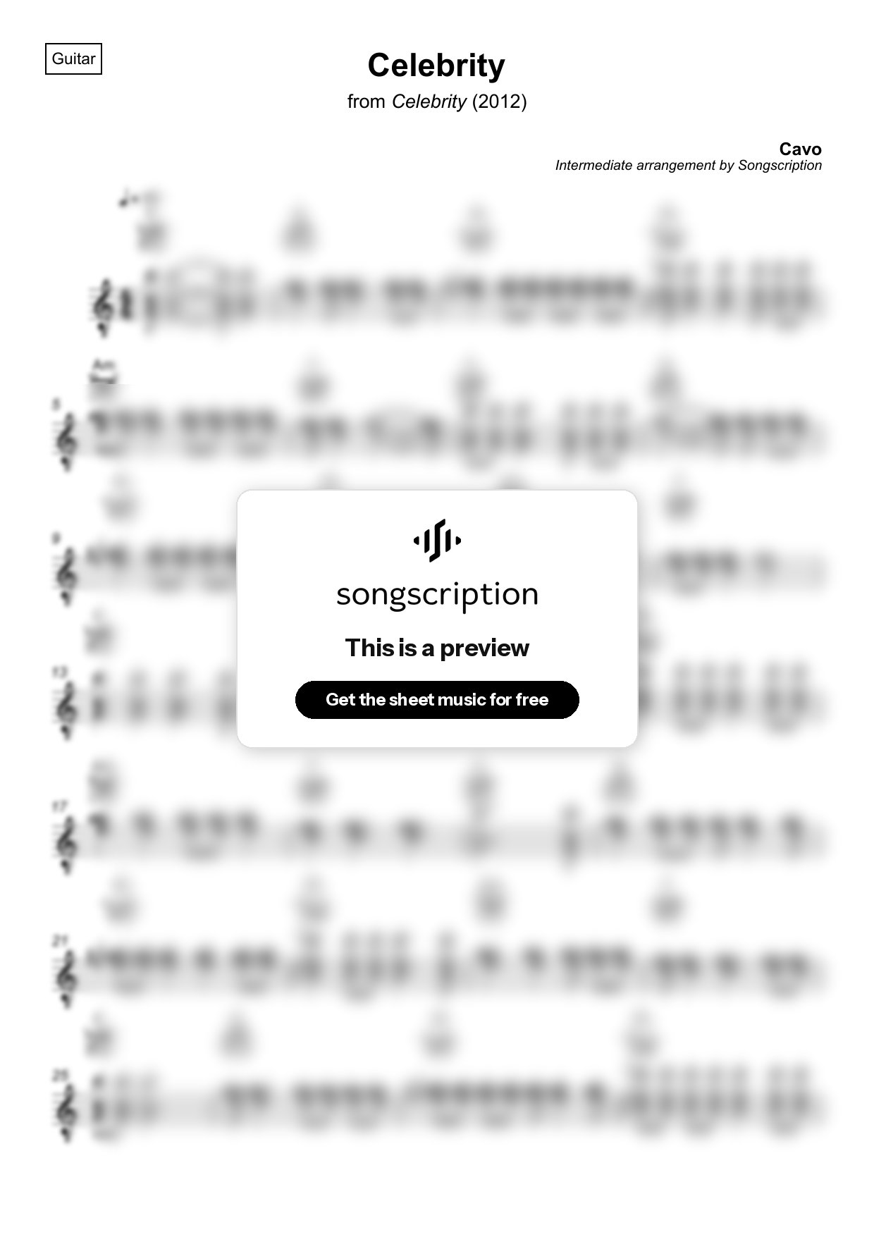 Intermediate Acoustic Guitar Sheet Music for "Celebrity" by Cavo