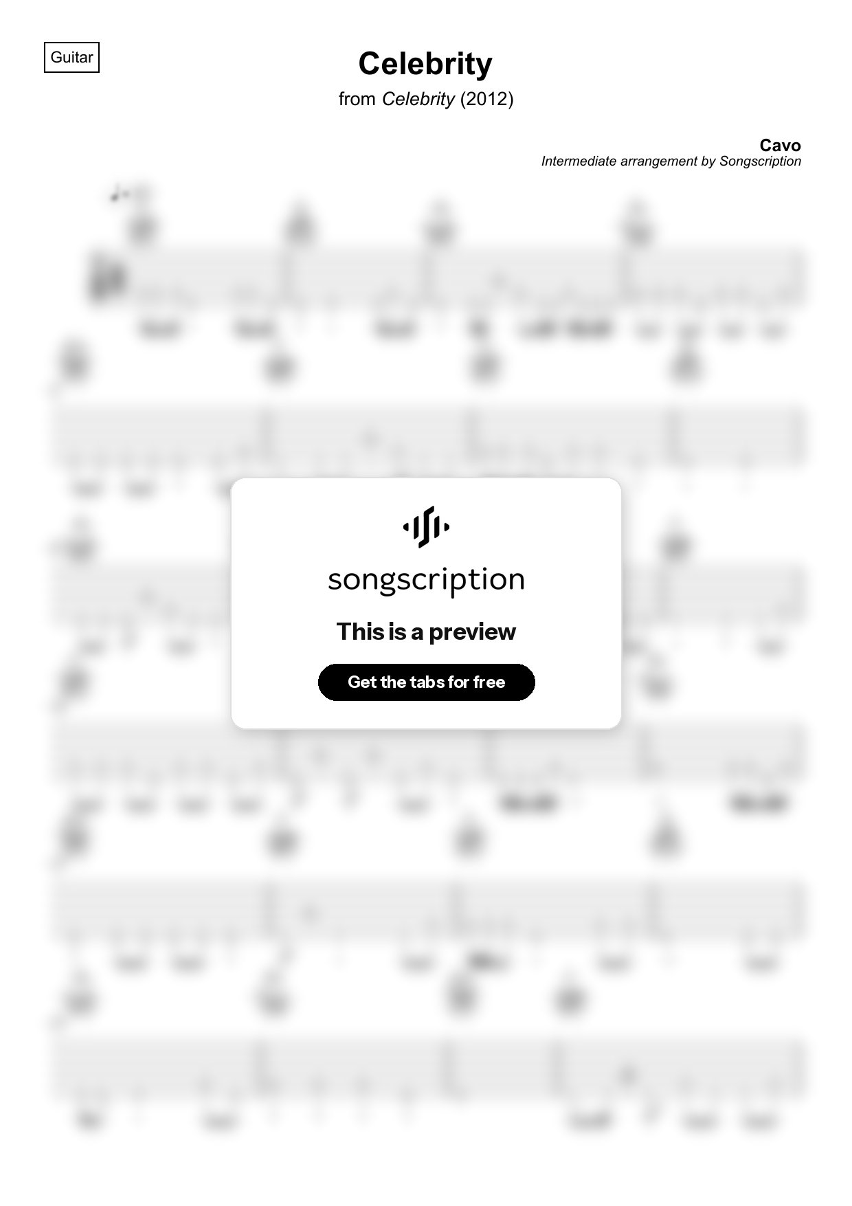 Intermediate Acoustic Guitar Tabs for "Celebrity" by Cavo