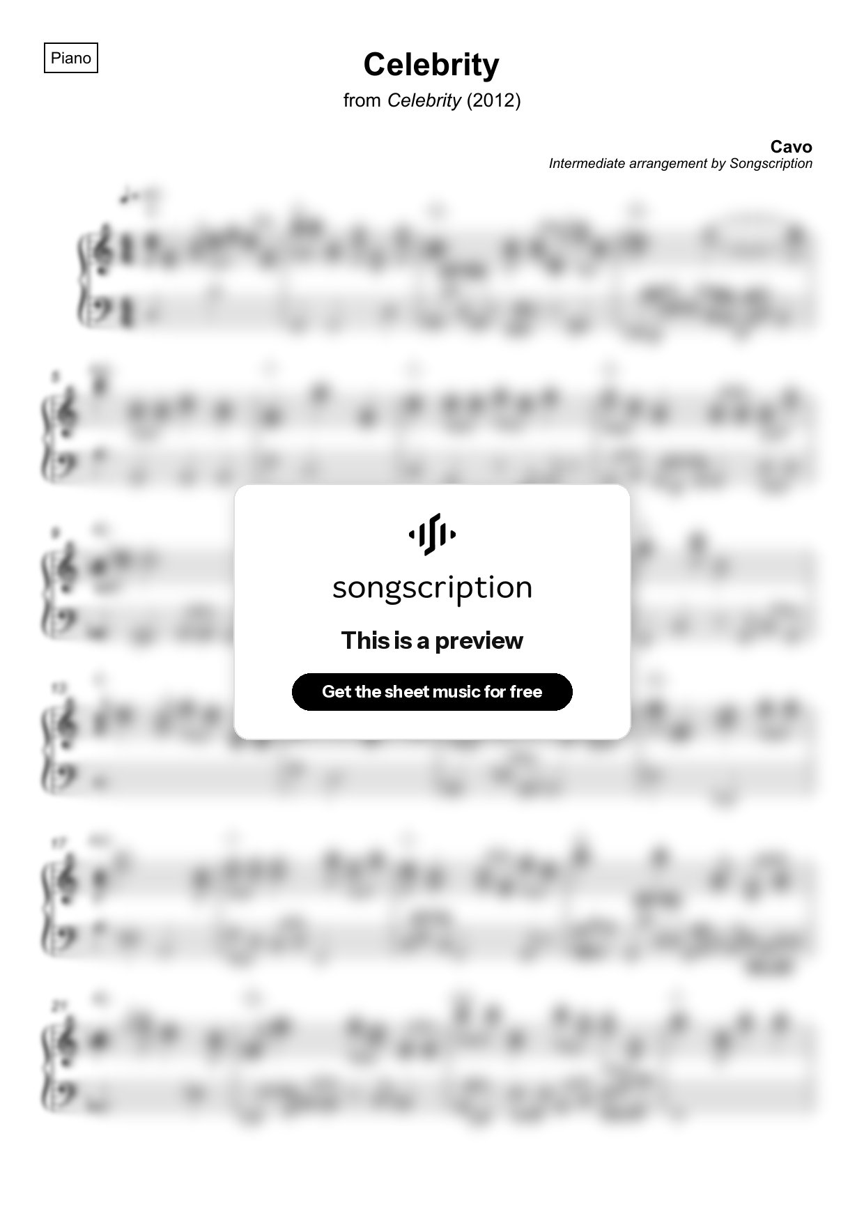 Intermediate Piano Sheet Music for "Celebrity" by Cavo