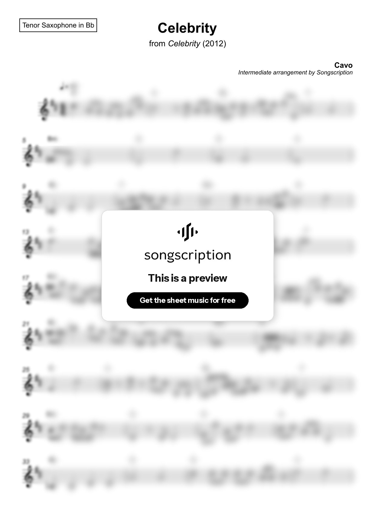 Intermediate Tenor Sax Sheet Music for "Celebrity" by Cavo