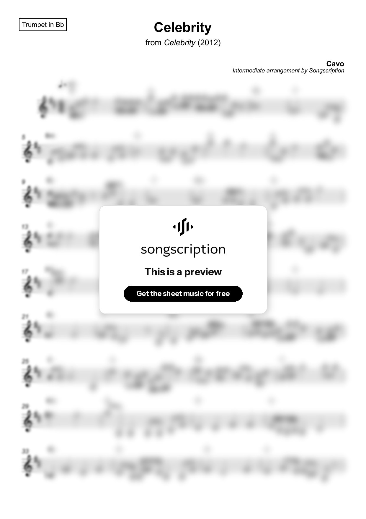 Intermediate Trumpet Sheet Music for "Celebrity" by Cavo