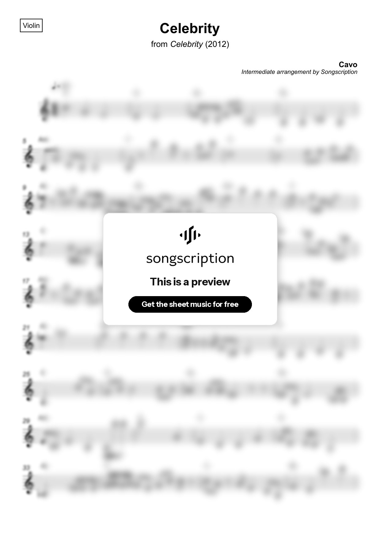 Intermediate Violin Sheet Music for "Celebrity" by Cavo