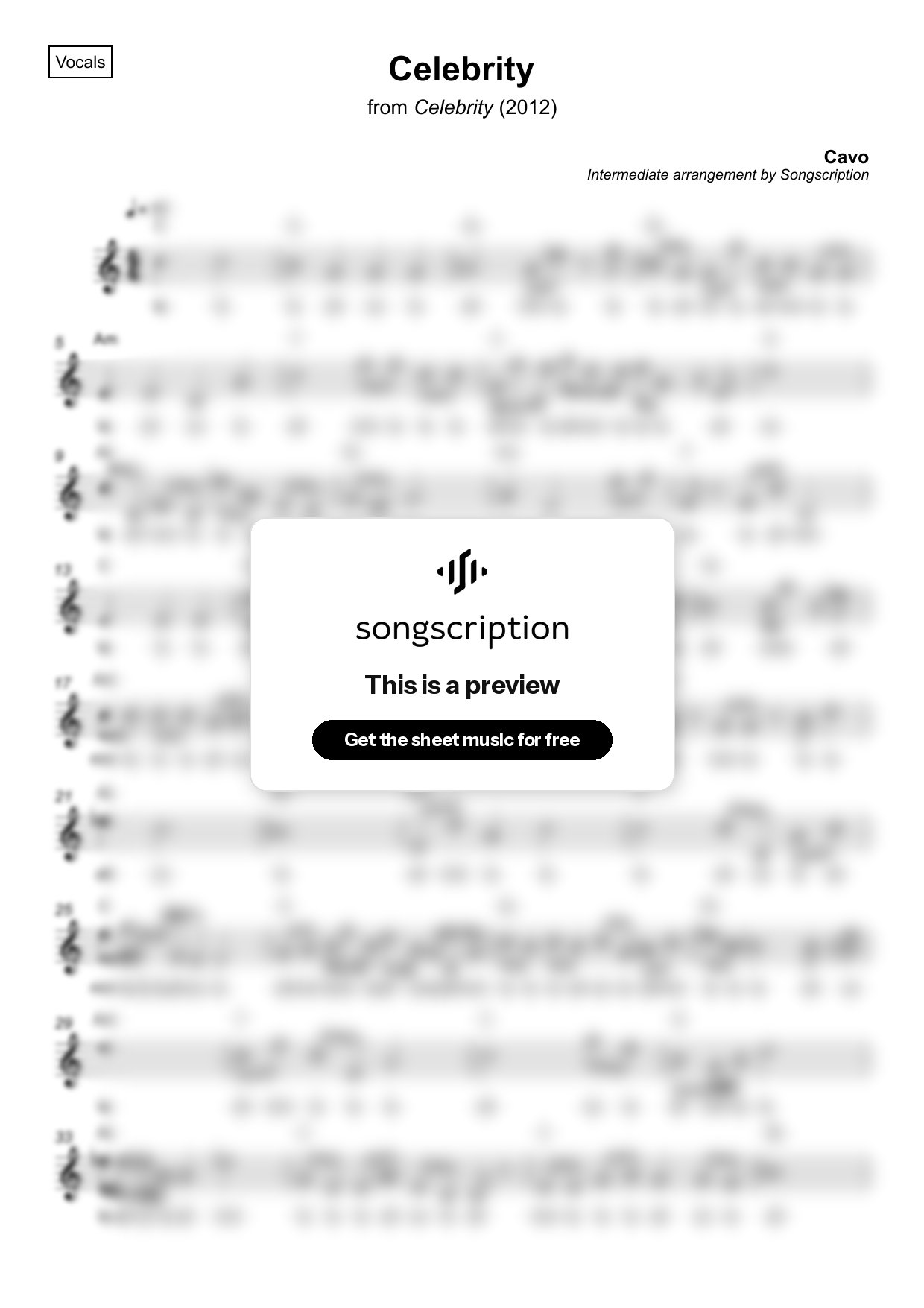 Intermediate Vocals Sheet Music for "Celebrity" by Cavo