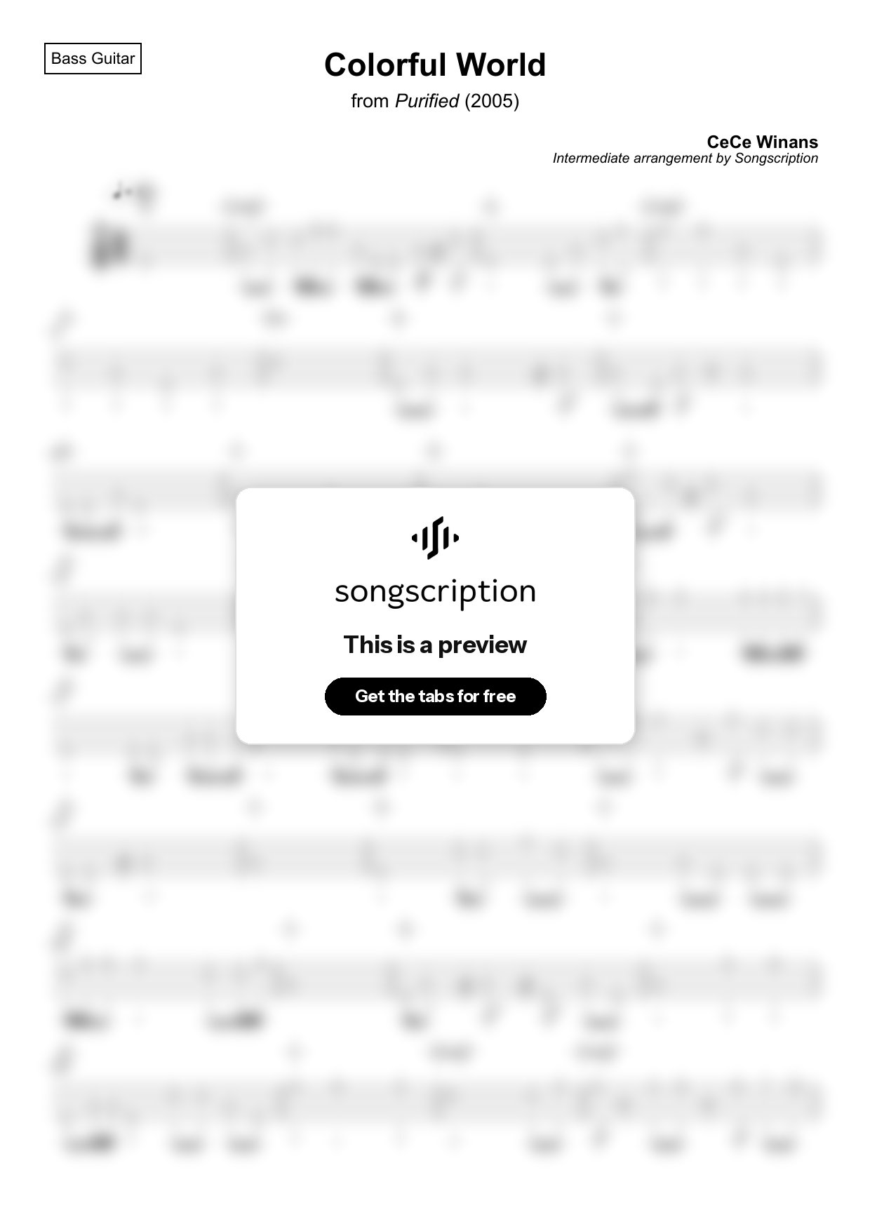 Intermediate Bass Guitar Tabs for "Colorful World" by CeCe Winans