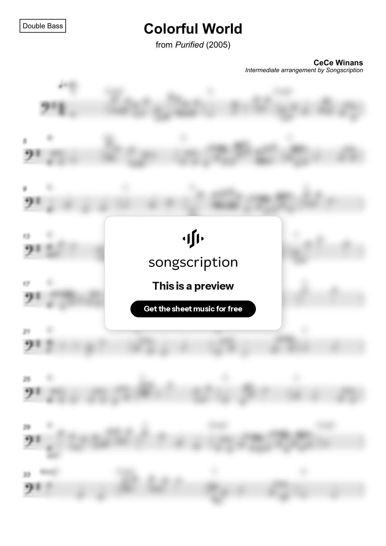 Intermediate Double Bass Sheet Music for "Colorful World" by CeCe Winans