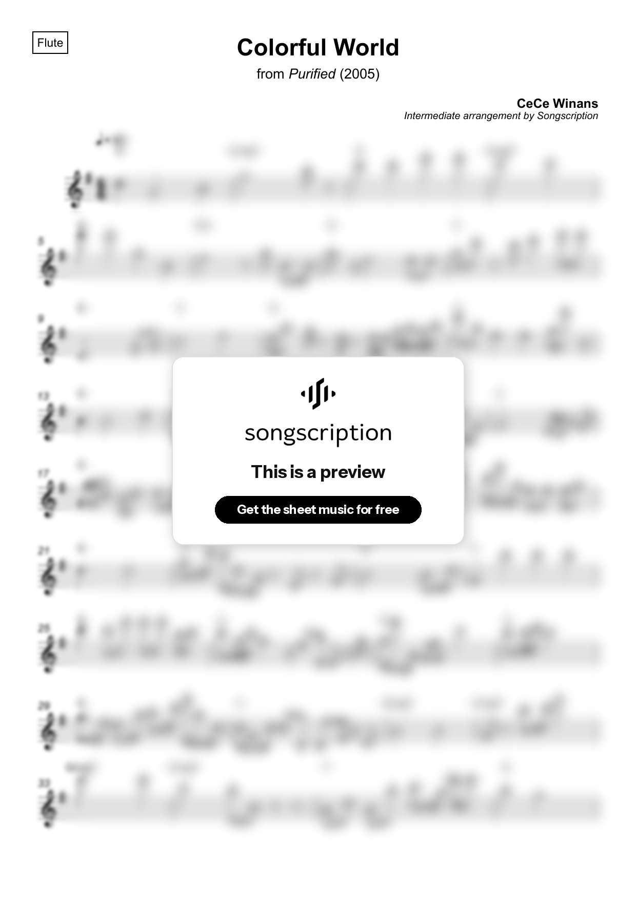 Intermediate Flute Sheet Music for "Colorful World" by CeCe Winans