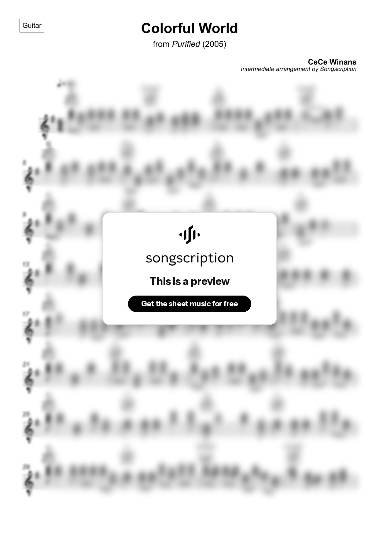 Intermediate Acoustic Guitar Sheet Music for "Colorful World" by CeCe Winans
