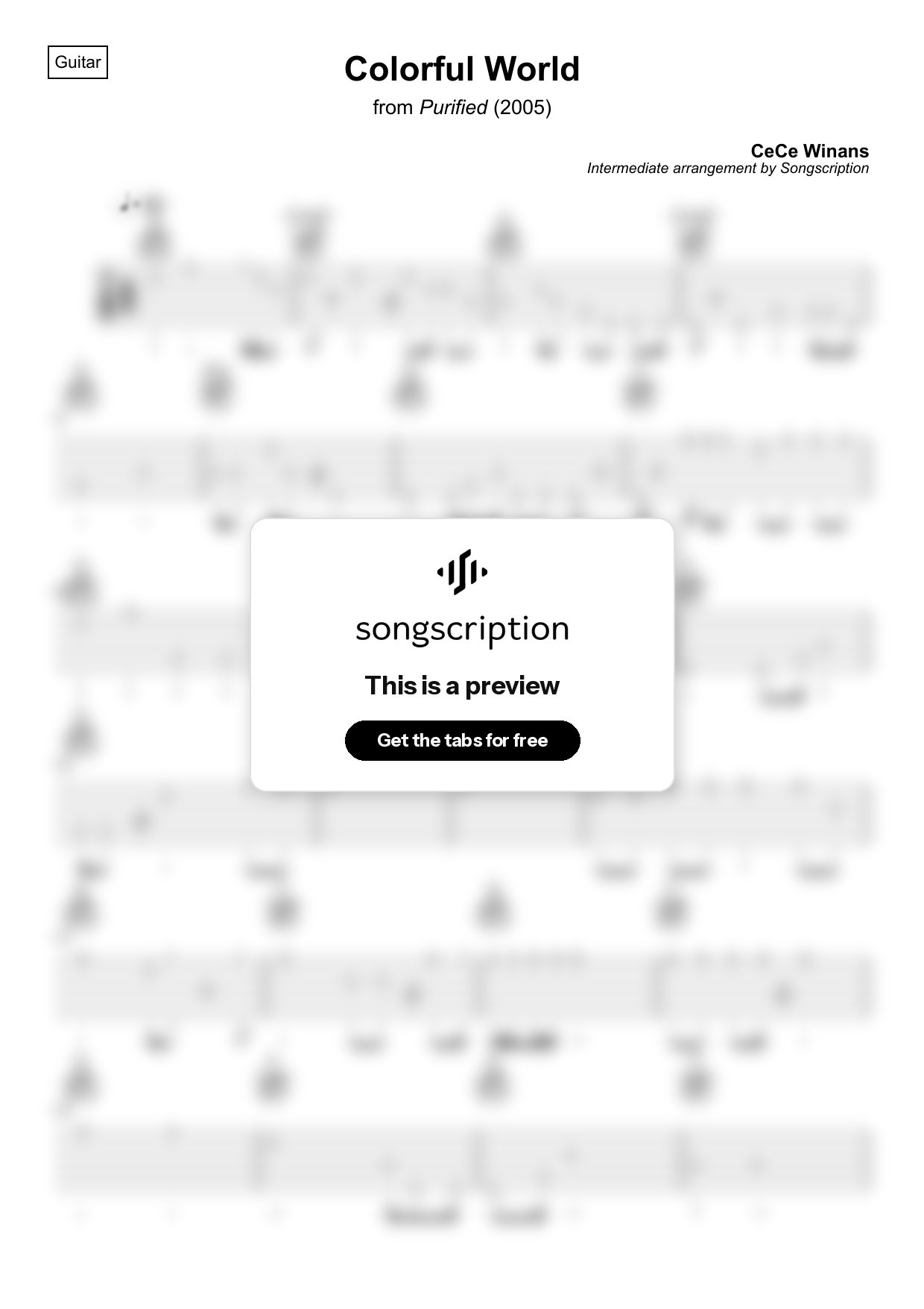 Intermediate Acoustic Guitar Tabs for "Colorful World" by CeCe Winans