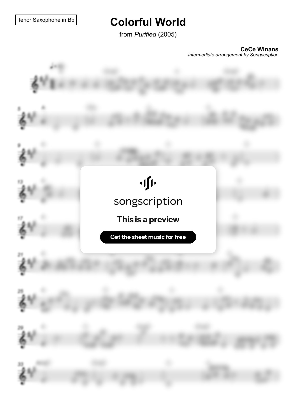 Intermediate Tenor Sax Sheet Music for "Colorful World" by CeCe Winans