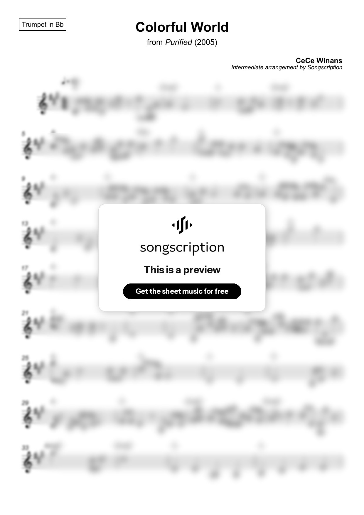 Intermediate Trumpet Sheet Music for "Colorful World" by CeCe Winans