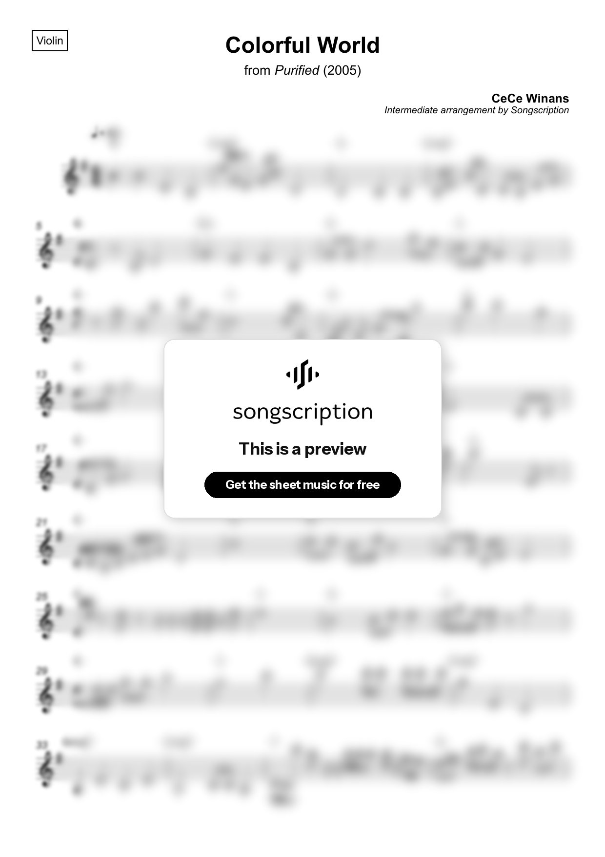 Intermediate Violin Sheet Music for "Colorful World" by CeCe Winans