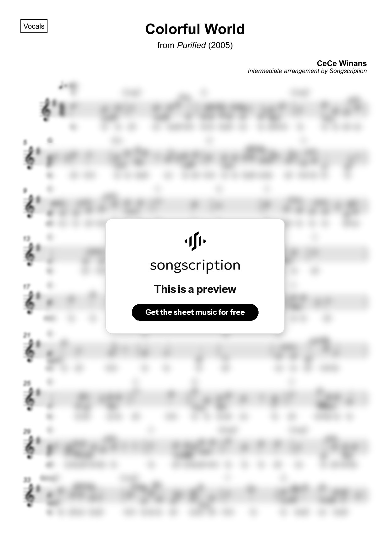 Intermediate Vocals Sheet Music for "Colorful World" by CeCe Winans