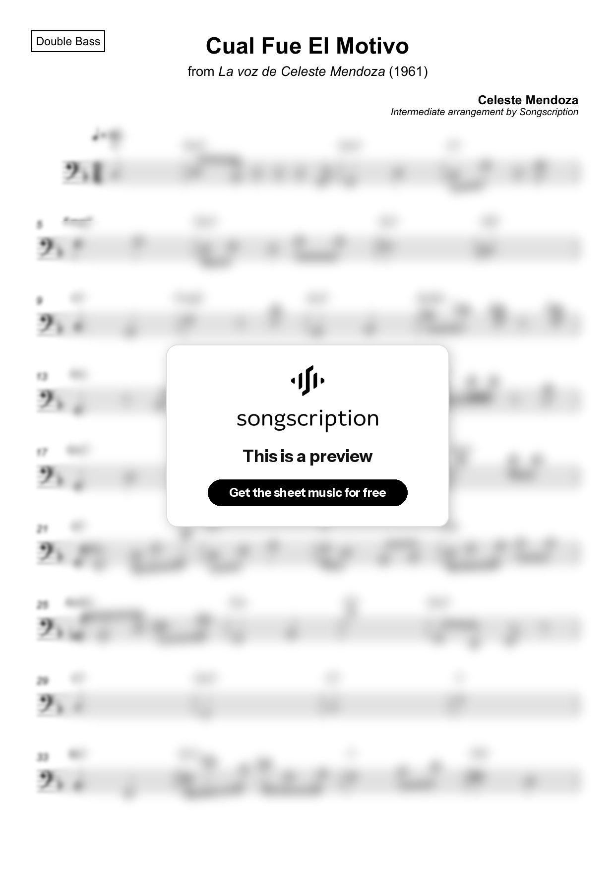 Intermediate Double Bass Sheet Music for "Cual Fue El Motivo" by Celeste Mendoza