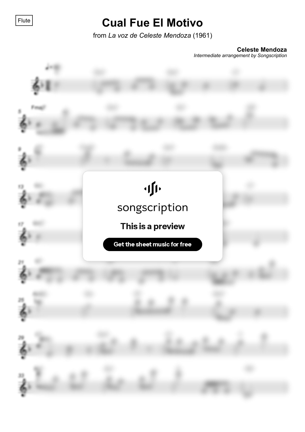 Intermediate Flute Sheet Music for "Cual Fue El Motivo" by Celeste Mendoza