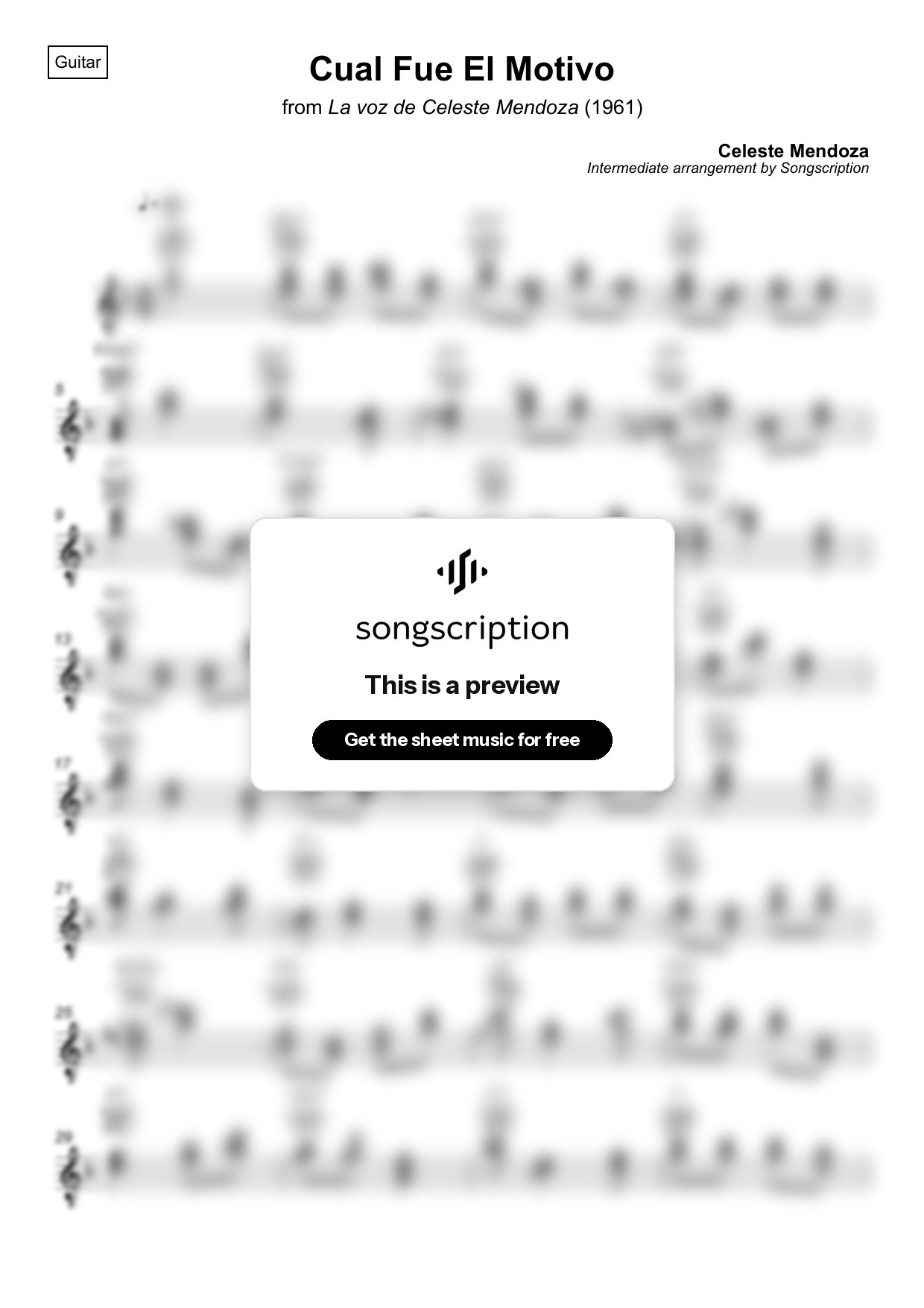 Intermediate Acoustic Guitar Sheet Music for "Cual Fue El Motivo" by Celeste Mendoza