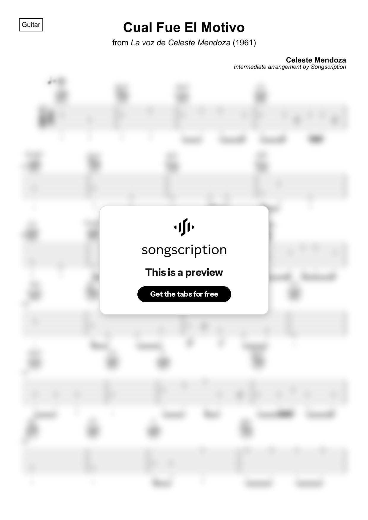 Intermediate Acoustic Guitar Tabs for "Cual Fue El Motivo" by Celeste Mendoza