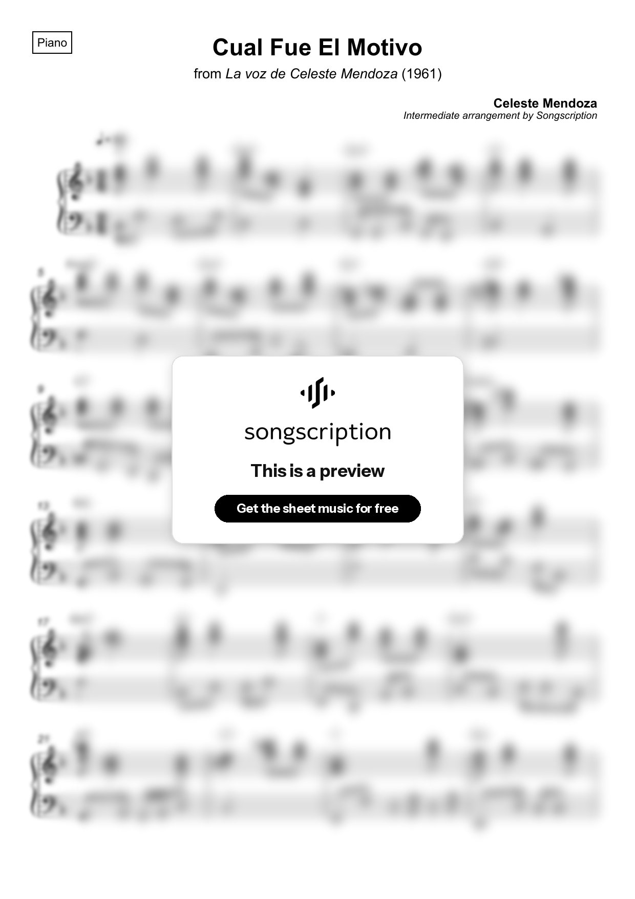 Intermediate Piano Sheet Music for "Cual Fue El Motivo" by Celeste Mendoza