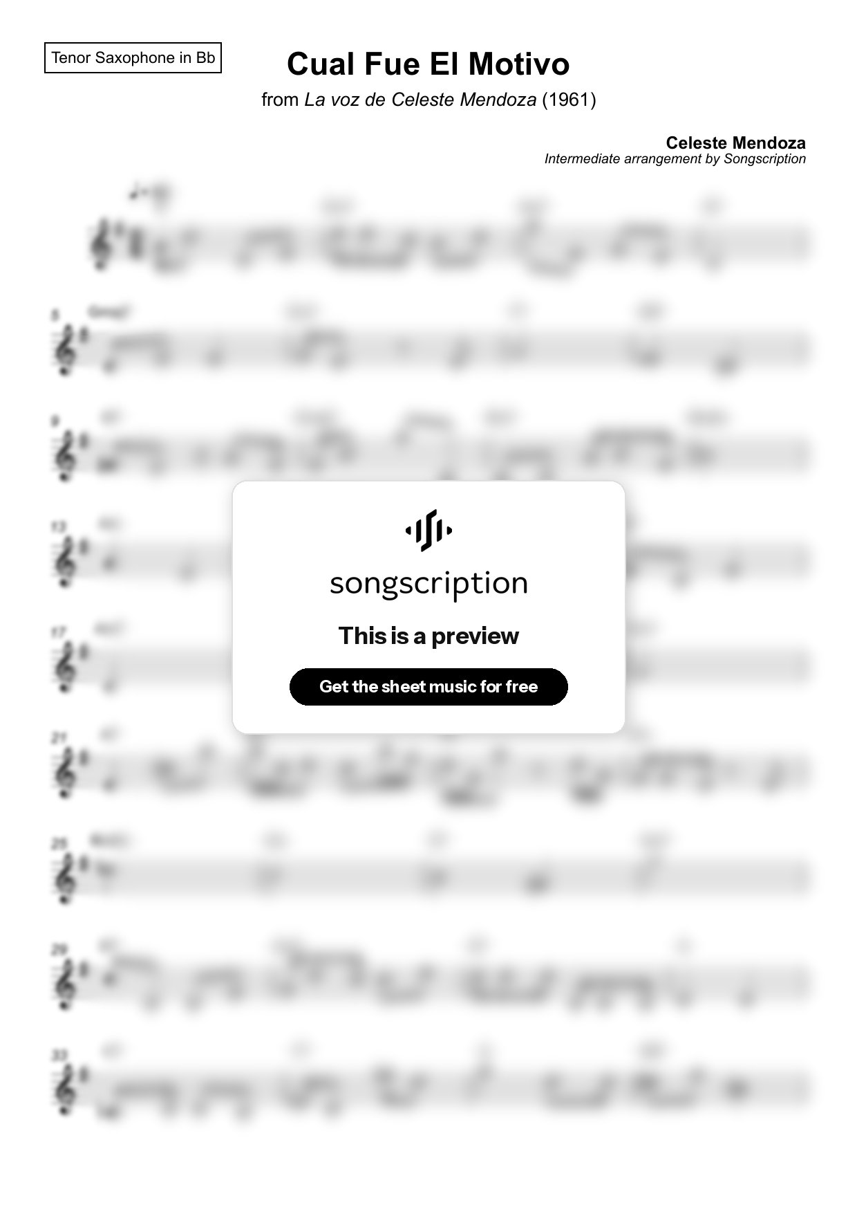 Intermediate Tenor Sax Sheet Music for "Cual Fue El Motivo" by Celeste Mendoza