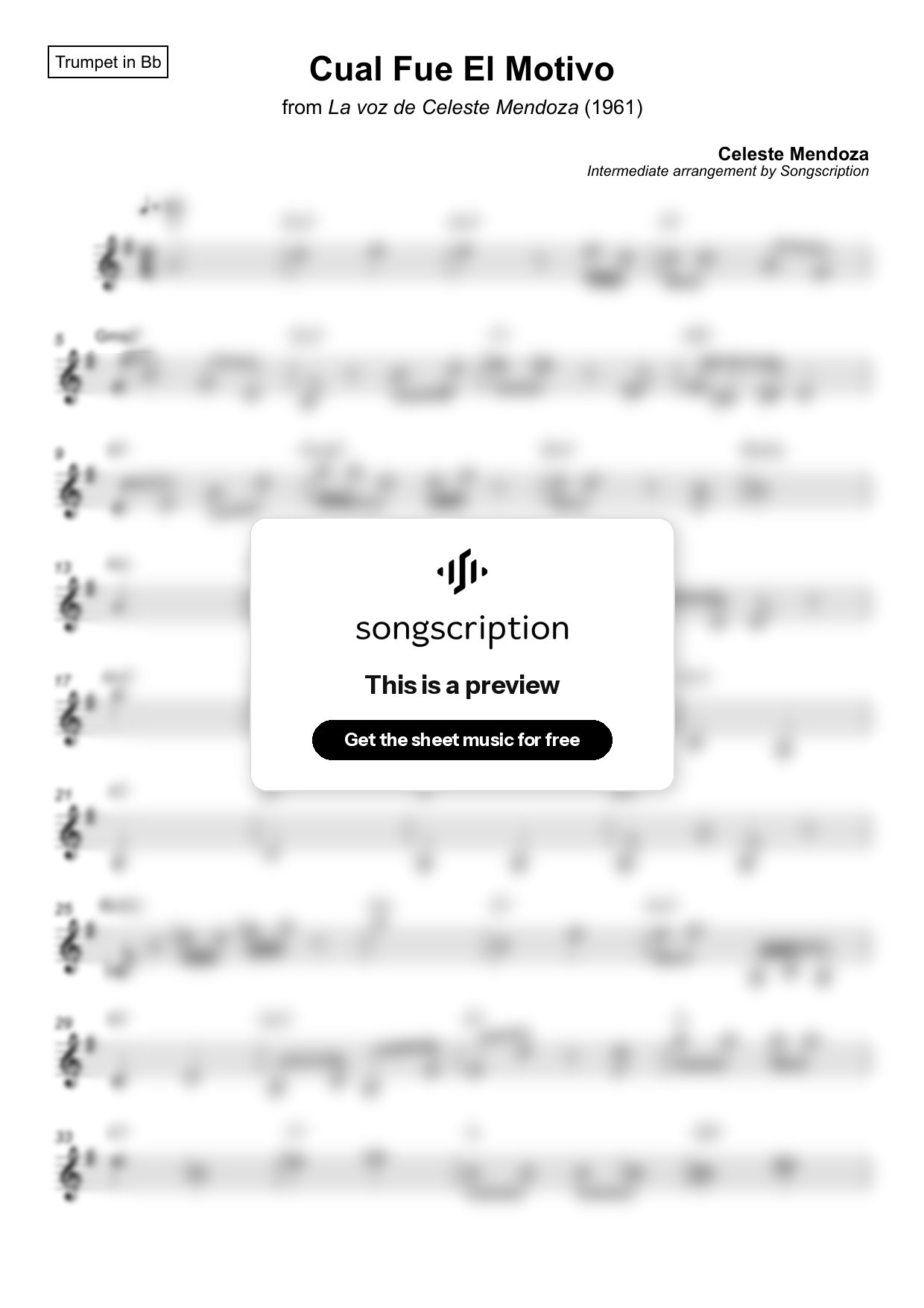 Intermediate Trumpet Sheet Music for "Cual Fue El Motivo" by Celeste Mendoza