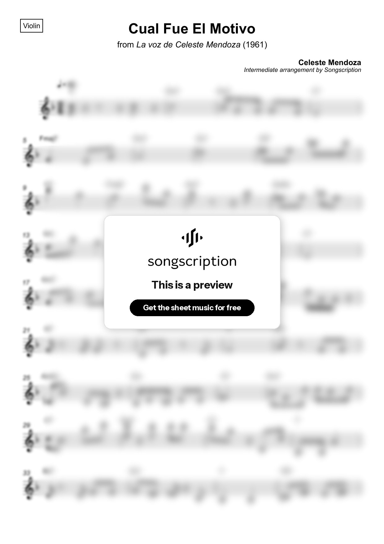 Intermediate Violin Sheet Music for "Cual Fue El Motivo" by Celeste Mendoza