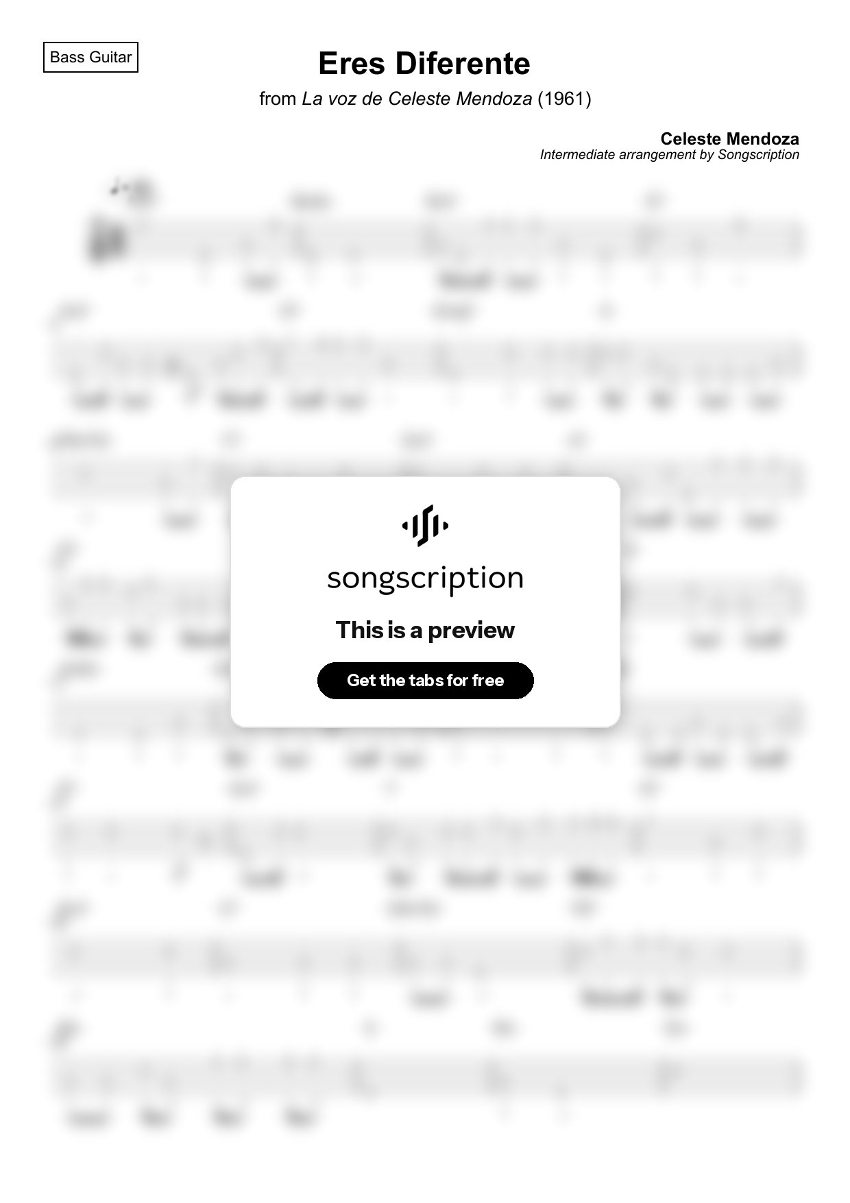 Intermediate Bass Guitar Tabs for "Eres Diferente" by Celeste Mendoza