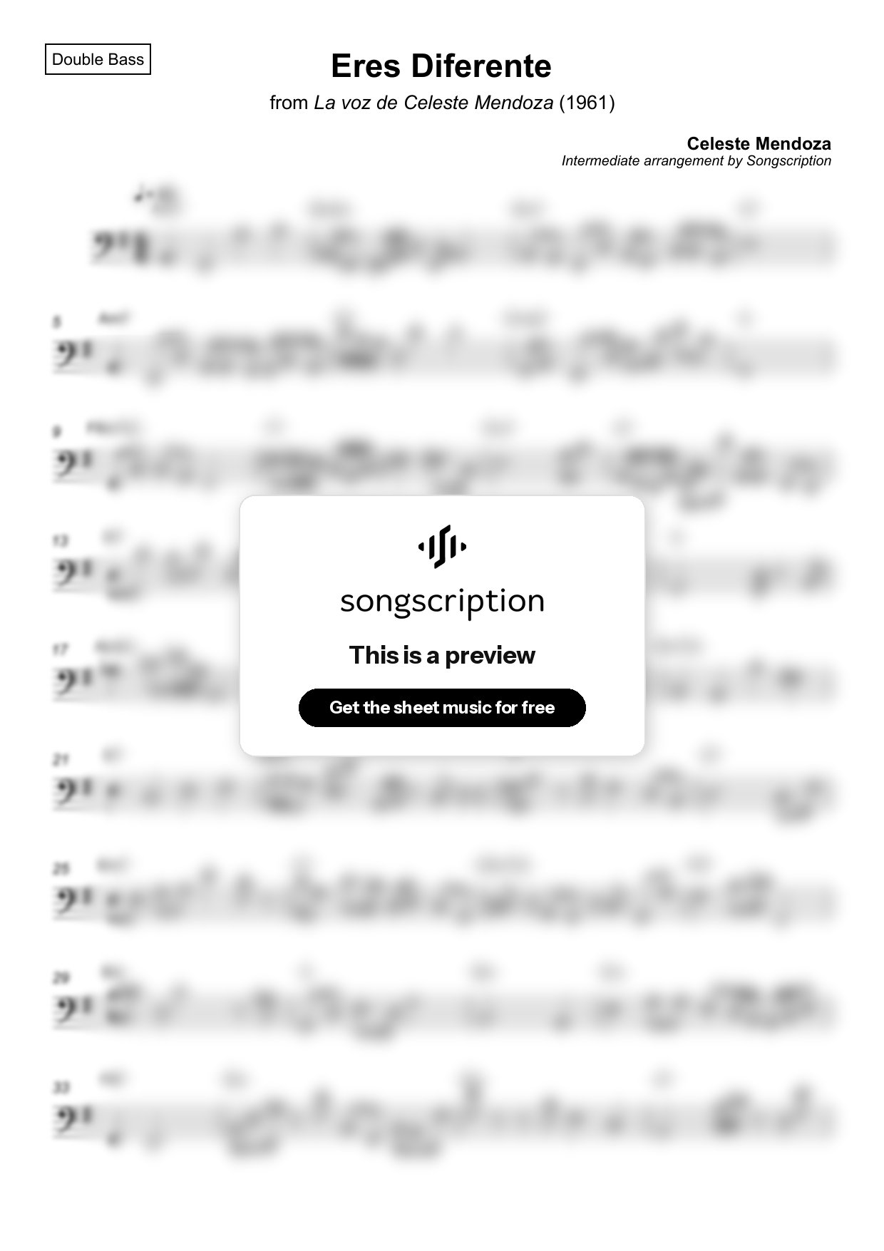 Intermediate Double Bass Sheet Music for "Eres Diferente" by Celeste Mendoza