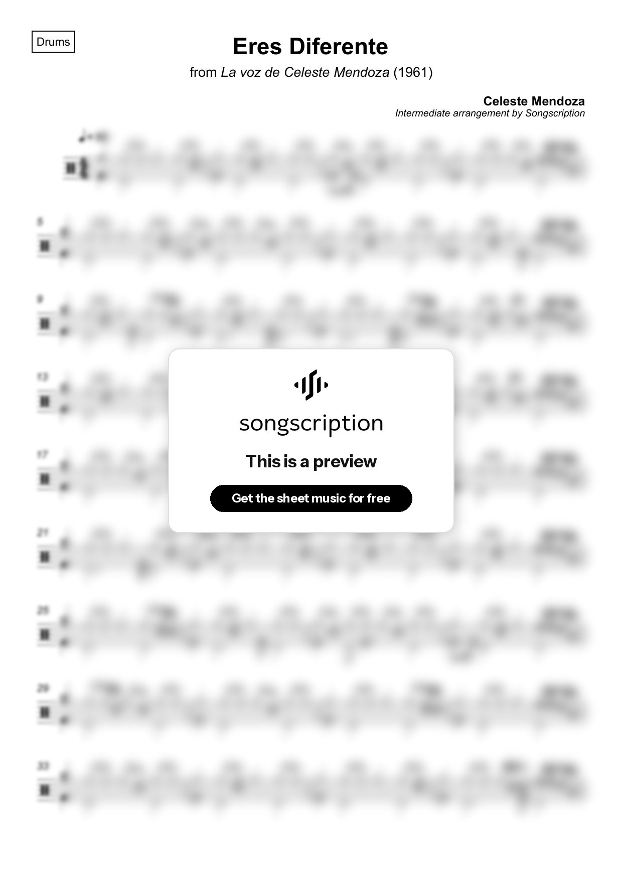 Intermediate Drums Sheet Music for "Eres Diferente" by Celeste Mendoza