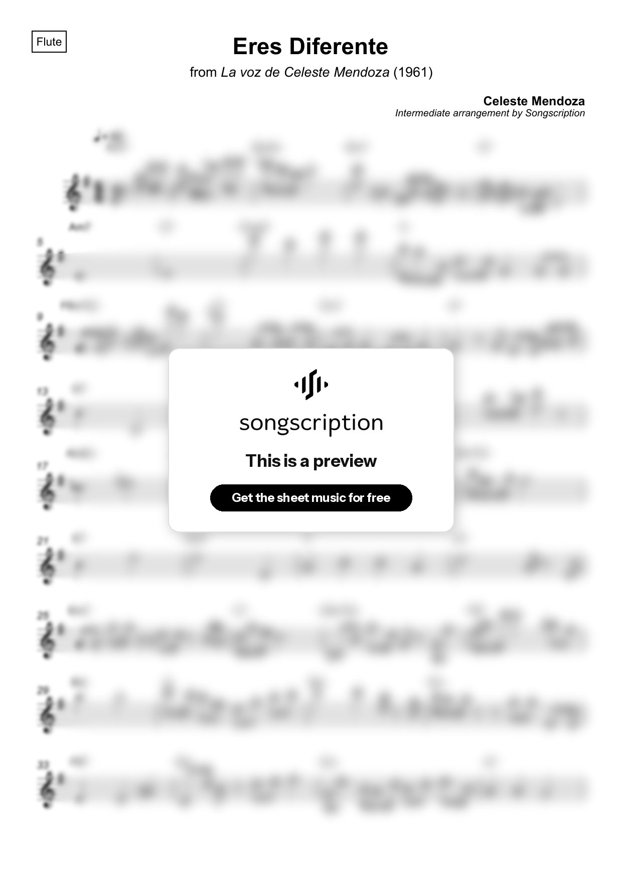 Intermediate Flute Sheet Music for "Eres Diferente" by Celeste Mendoza