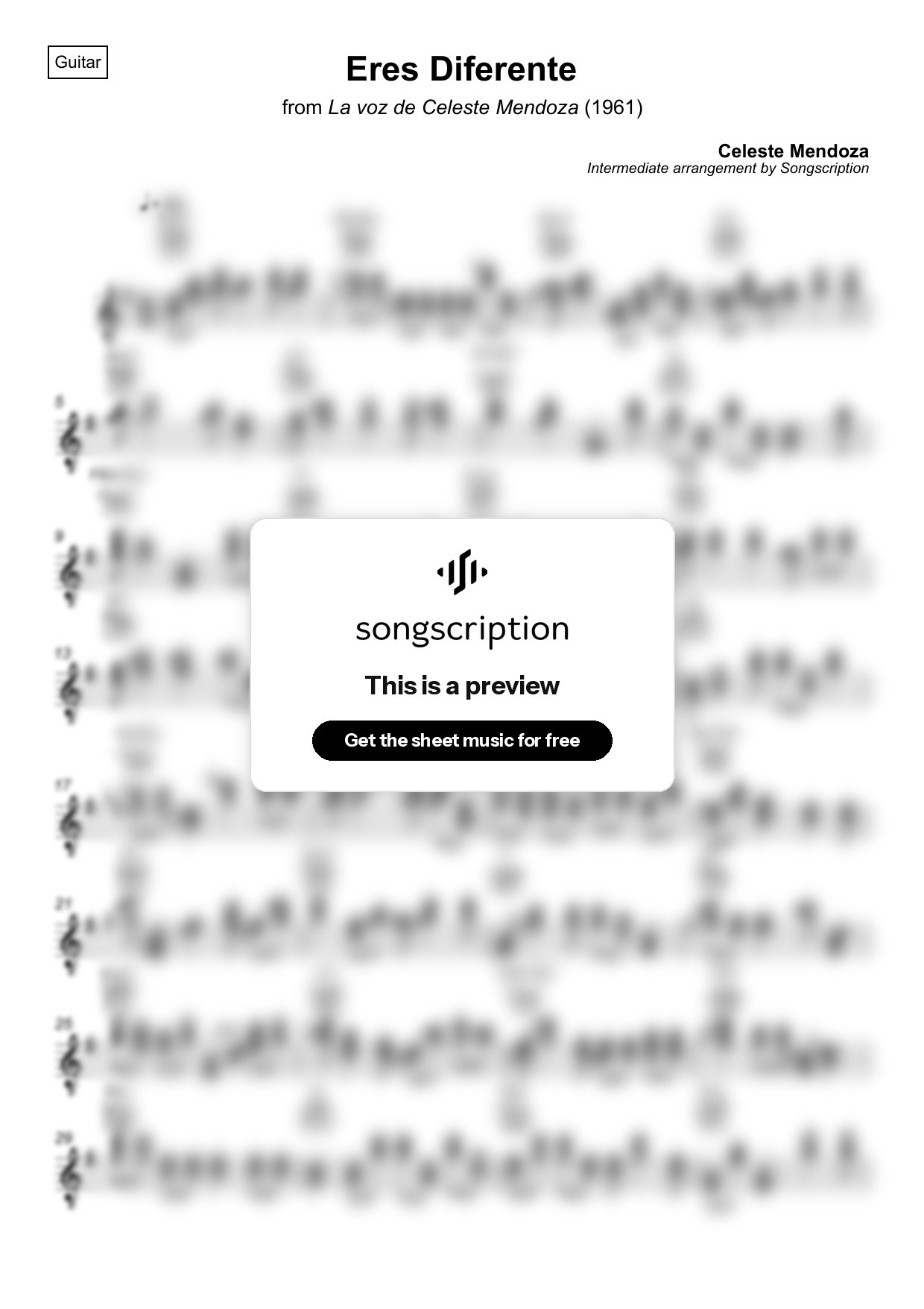 Intermediate Acoustic Guitar Sheet Music for "Eres Diferente" by Celeste Mendoza