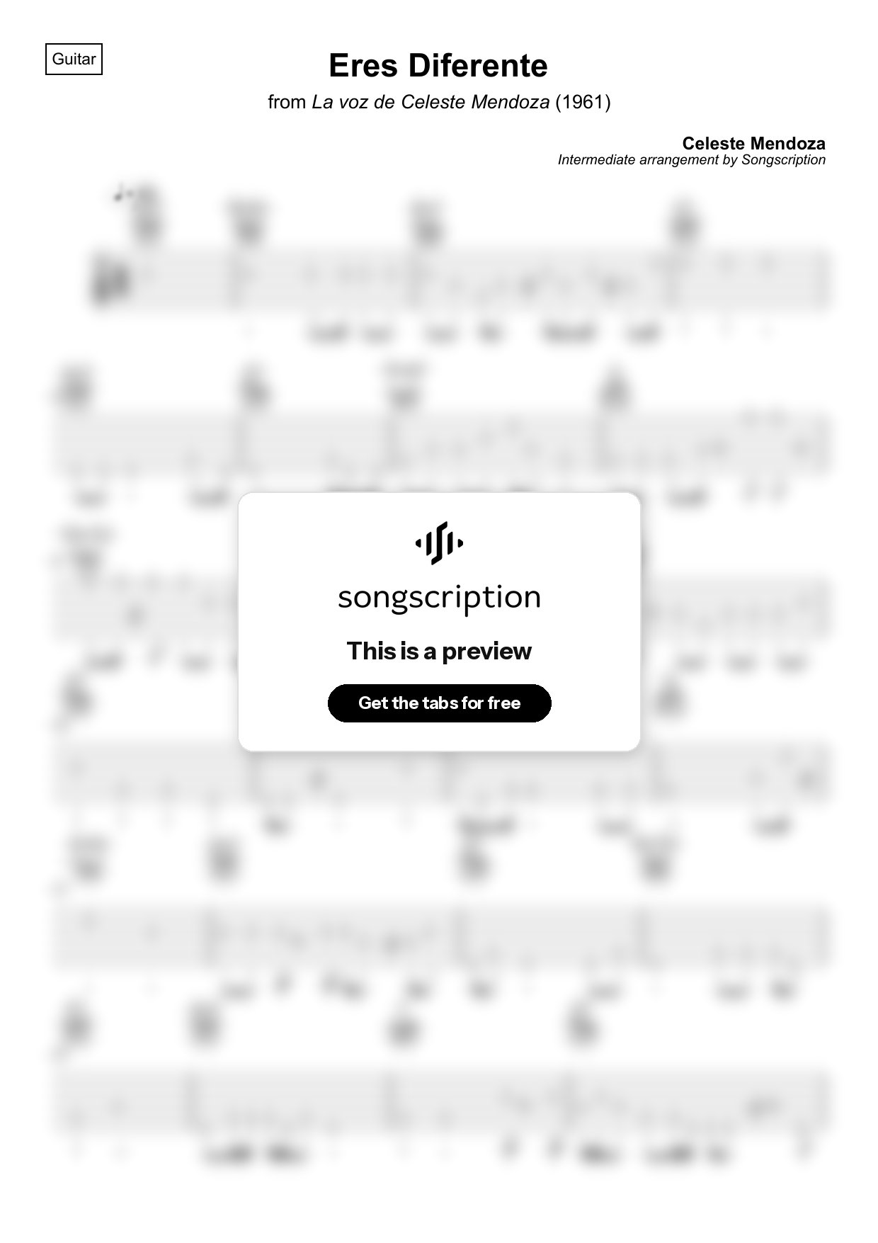 Intermediate Acoustic Guitar Tabs for "Eres Diferente" by Celeste Mendoza