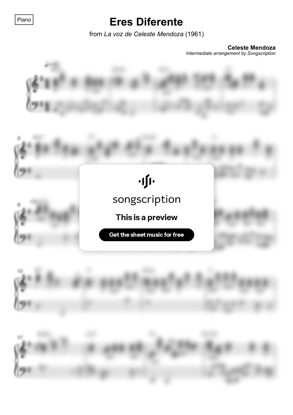 Intermediate Piano Sheet Music for "Eres Diferente" by Celeste Mendoza
