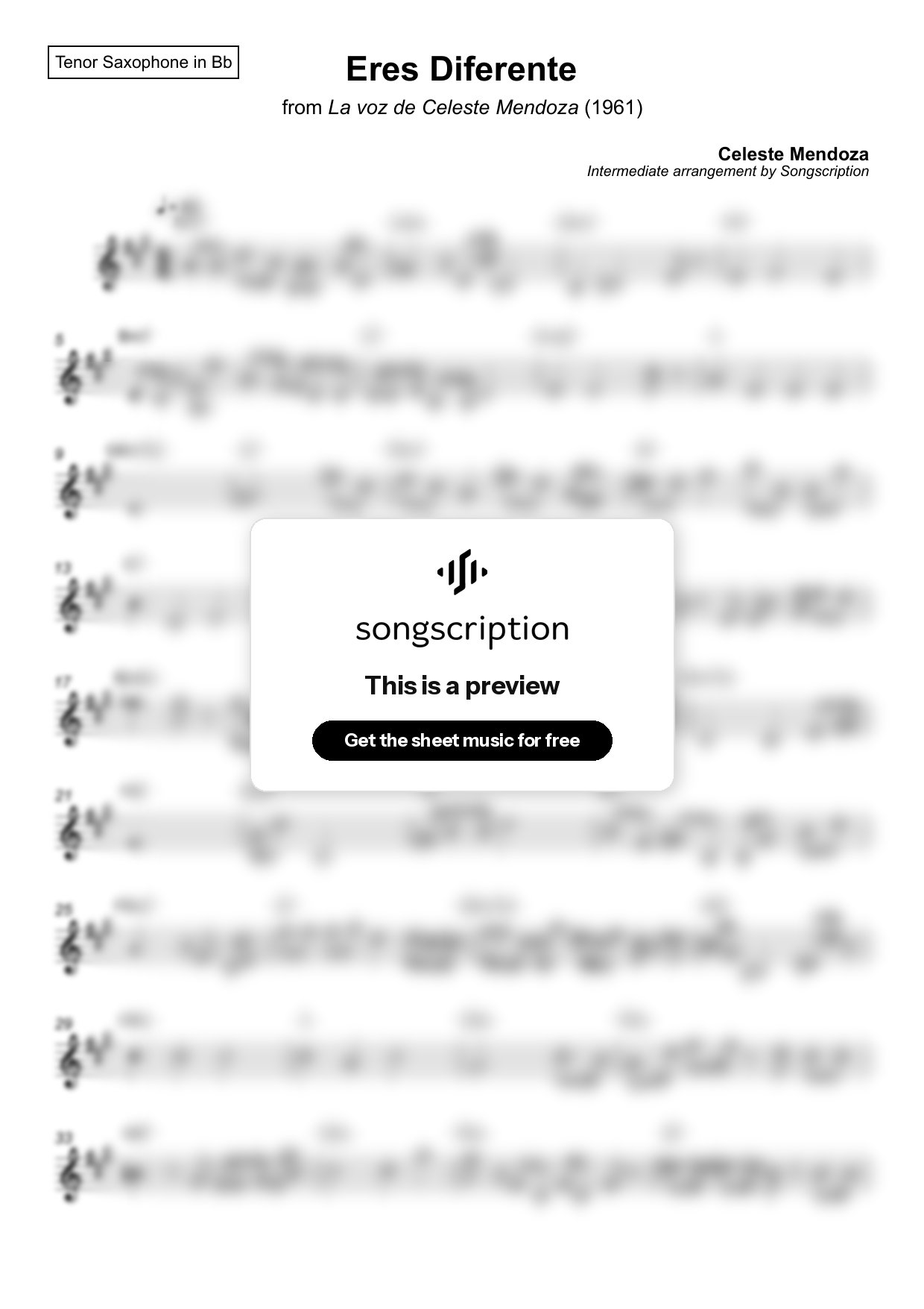 Intermediate Tenor Sax Sheet Music for "Eres Diferente" by Celeste Mendoza
